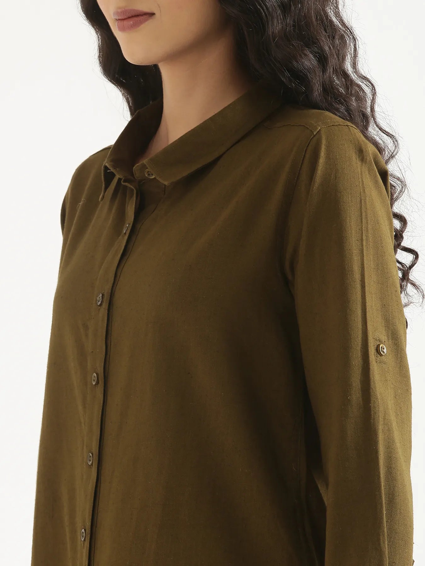 Women Olive Green Airy-Linen Shirt