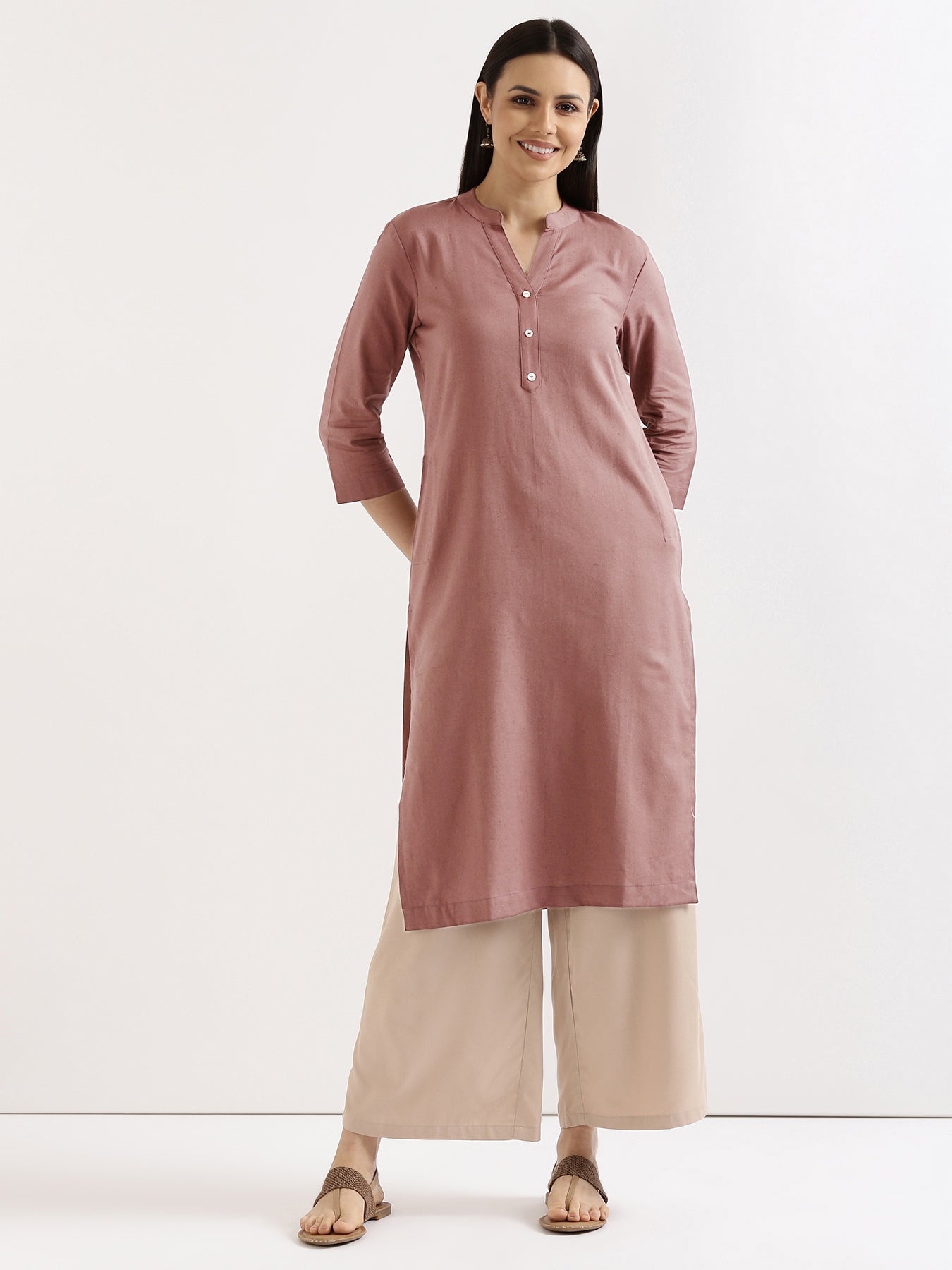 Women Yellow & Rose Taupe Long Kurta