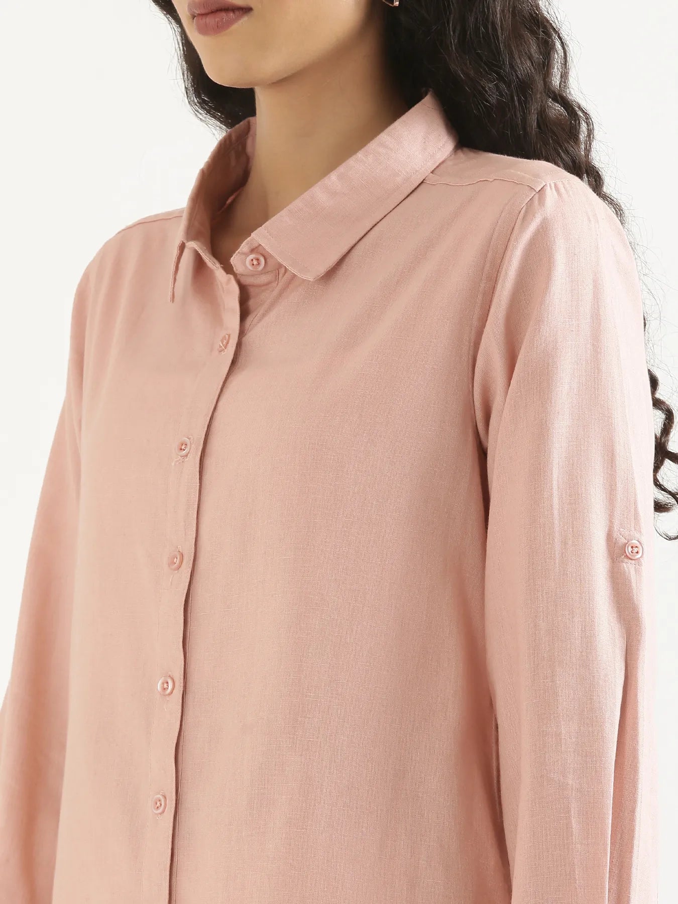 Women Salmon Pink Airy-Linen Shirt