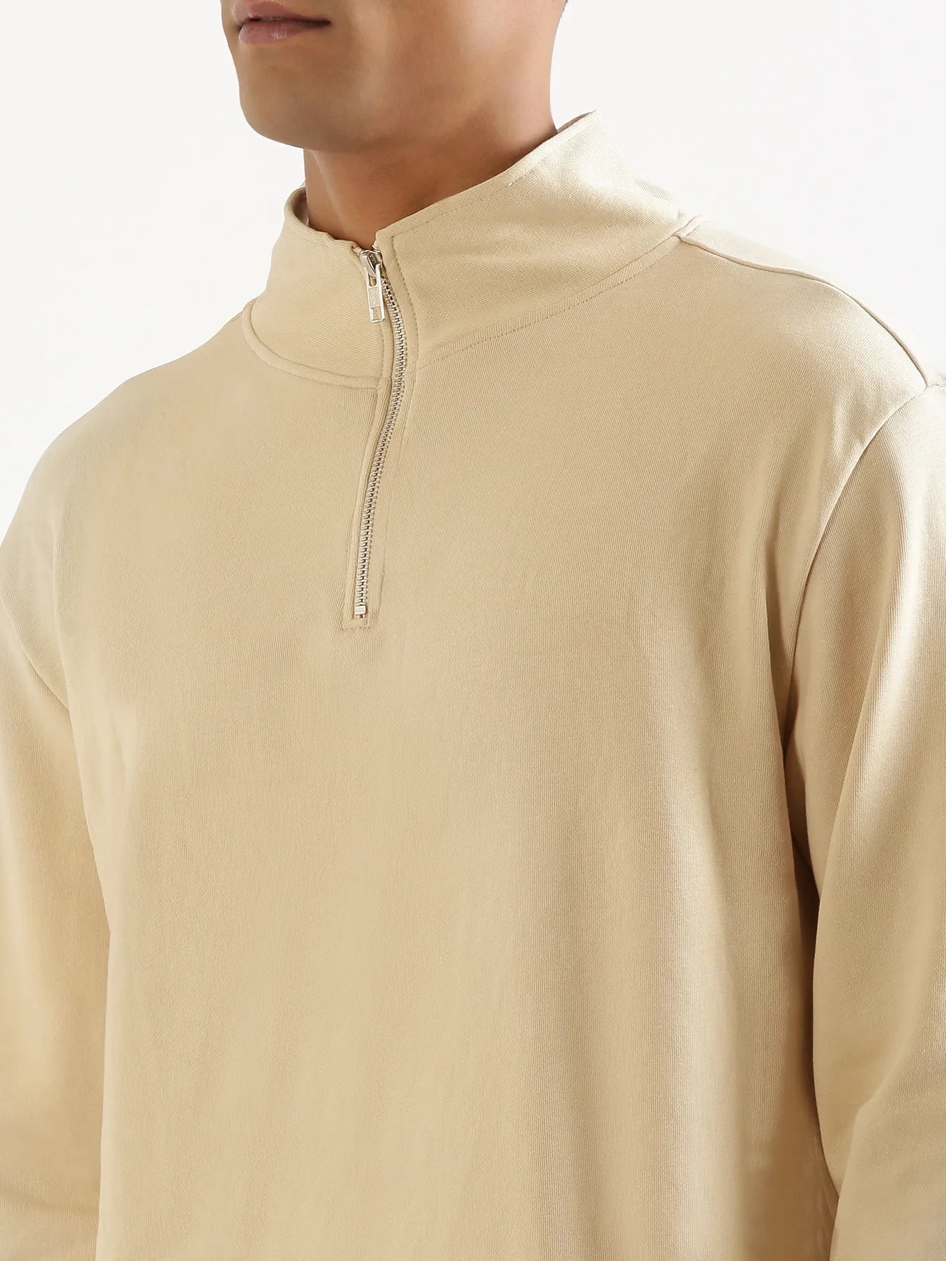 Unisex Beige Zip Neck Sweatshirt