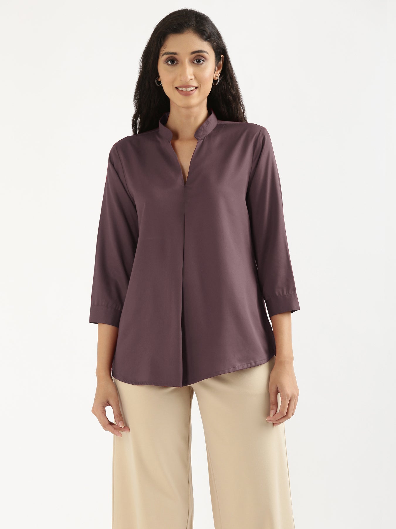 Women Brinjal Viscose Pleated Top