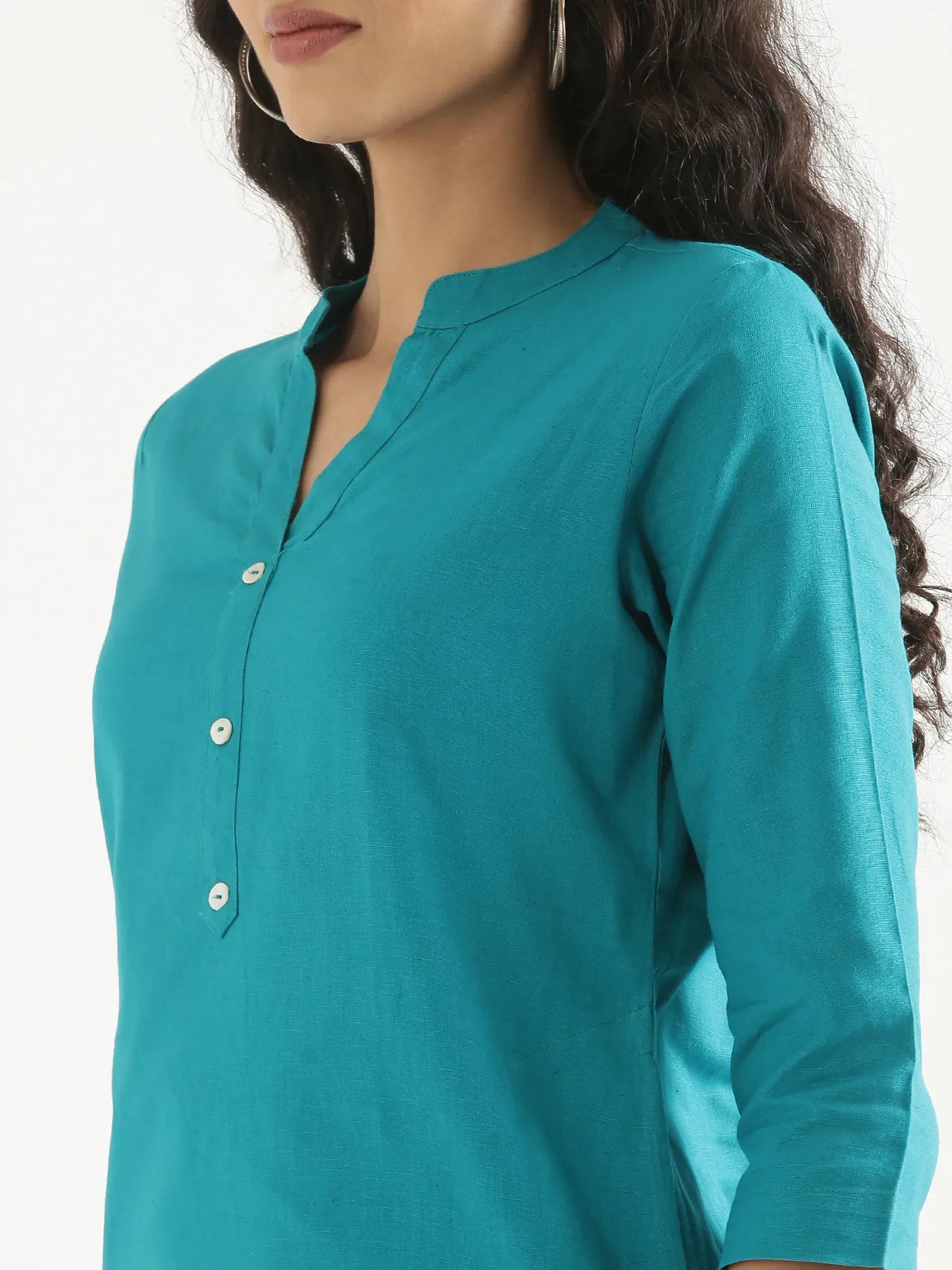 Women Teal Airy Linen Long Kurta