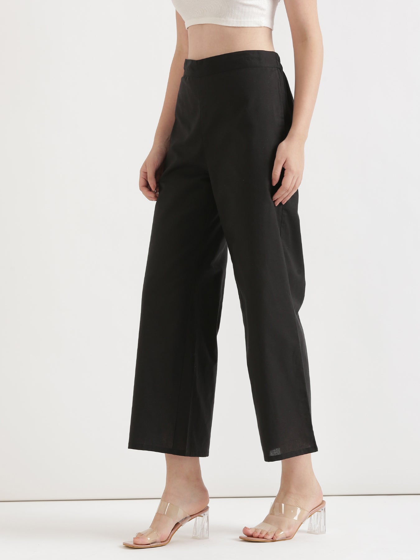 Black Airy Linen Wide Leg Pant