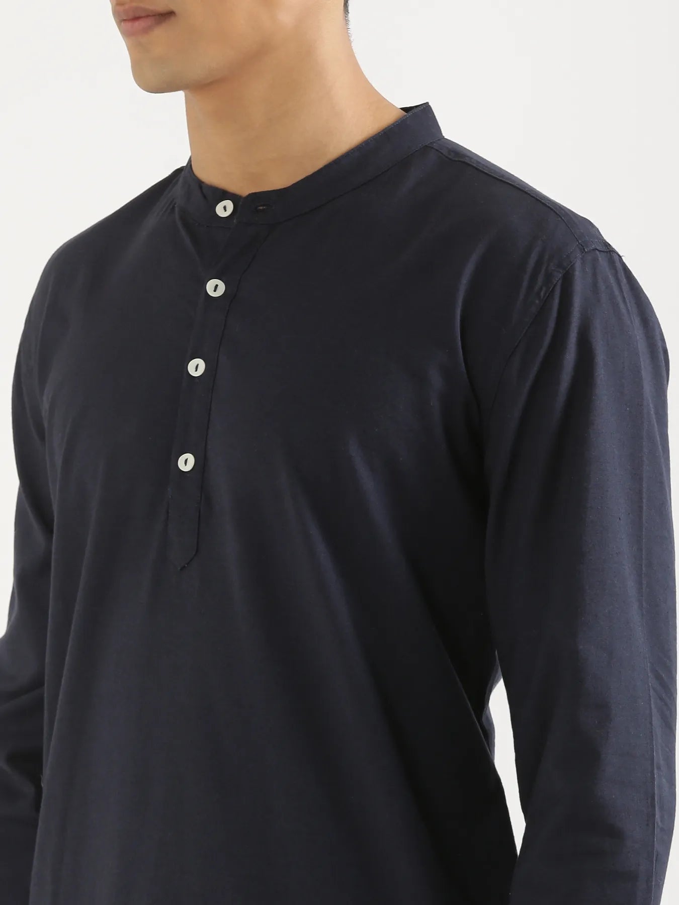Men Navy Blue Airy Linen Long Kurta