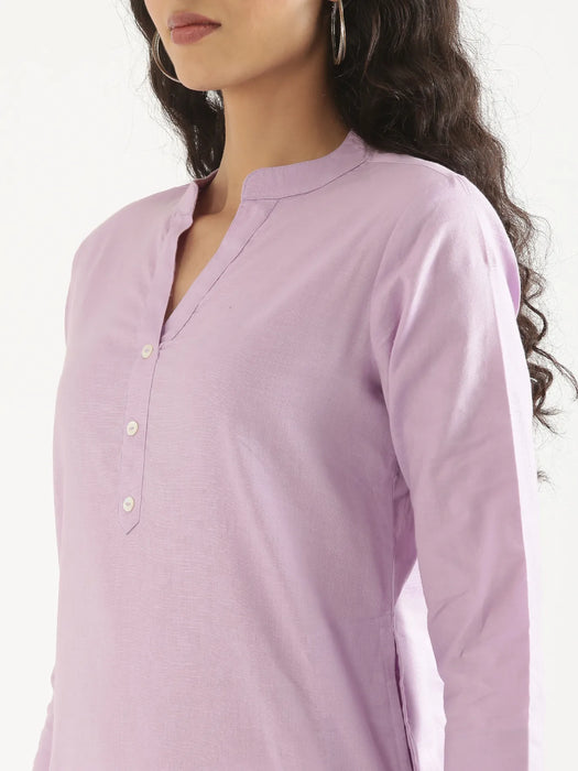 Women Lilac Airy Linen Long Kurta