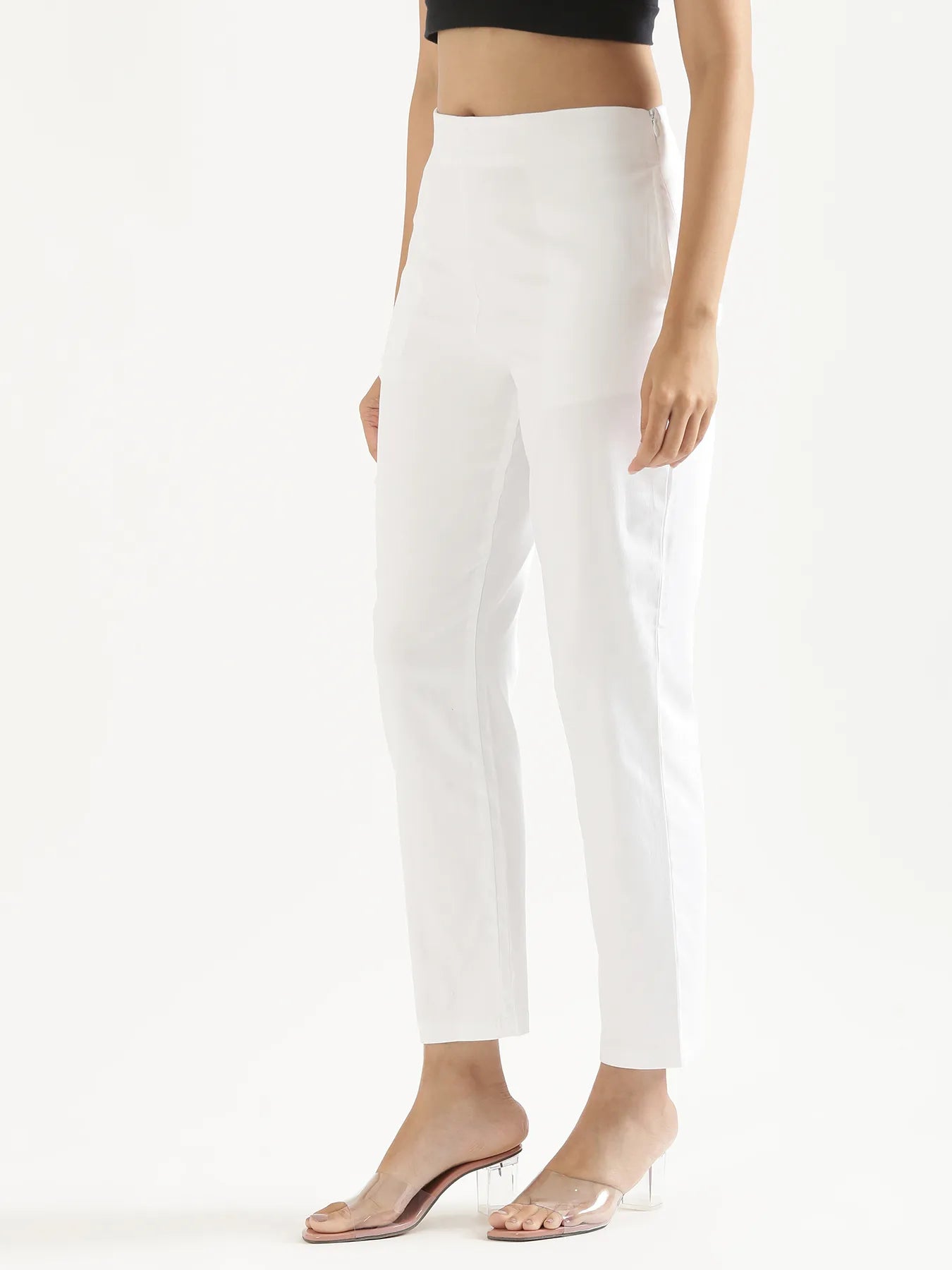 Women White Straight Fit Formal Pants