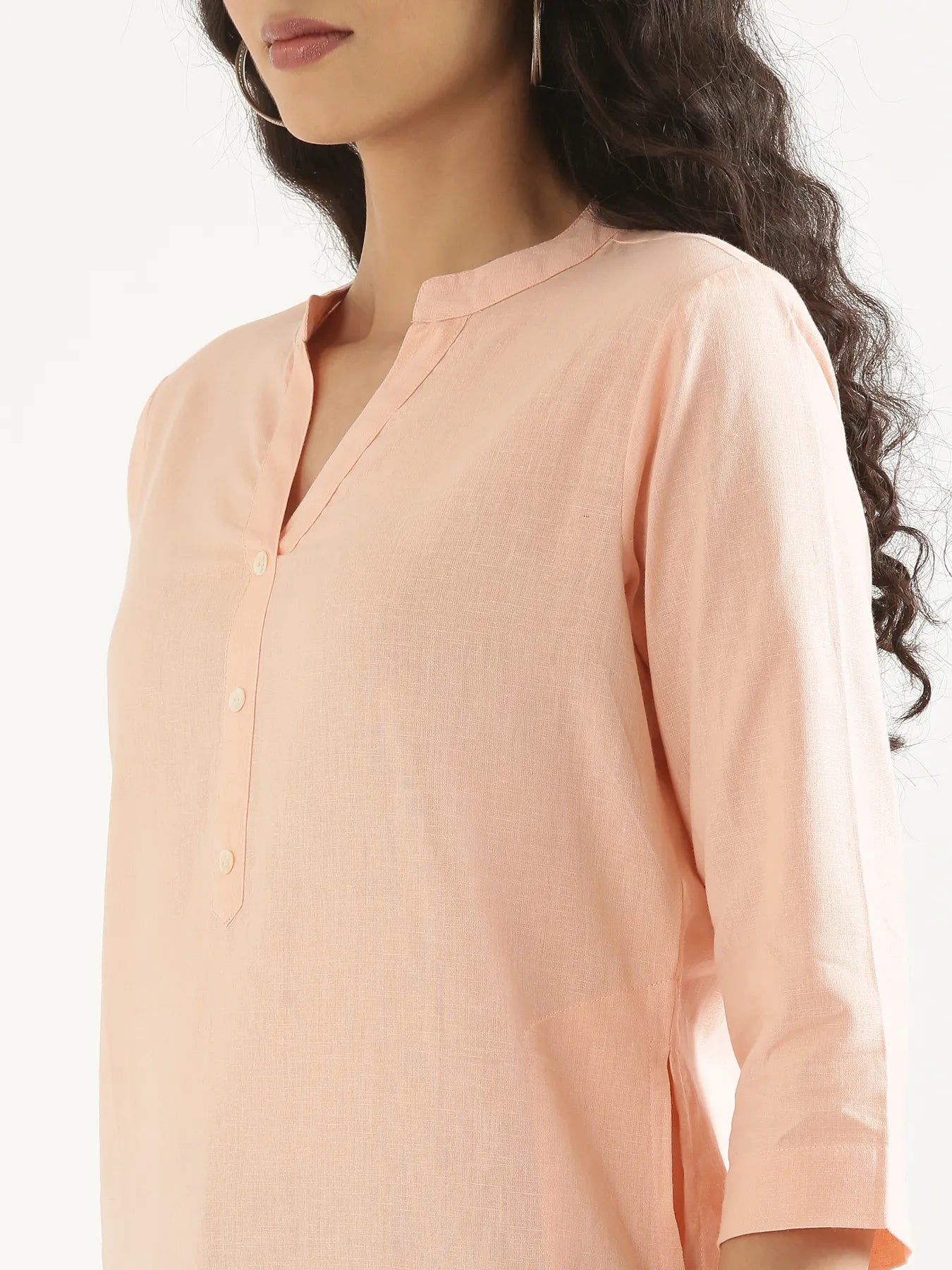 Women Salmon Pink Airy Linen Long Kurta