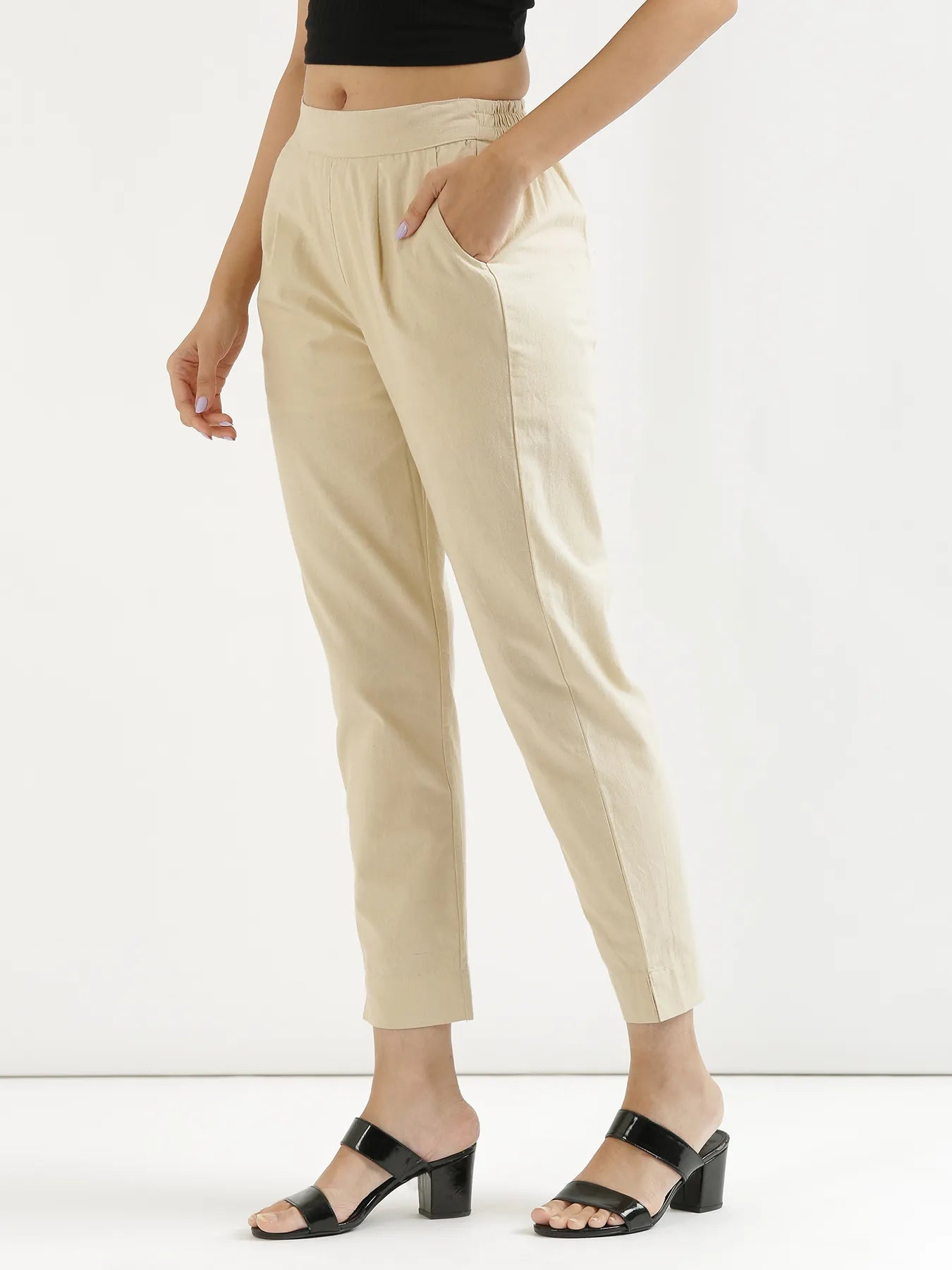 Women Beige Cotton Pant