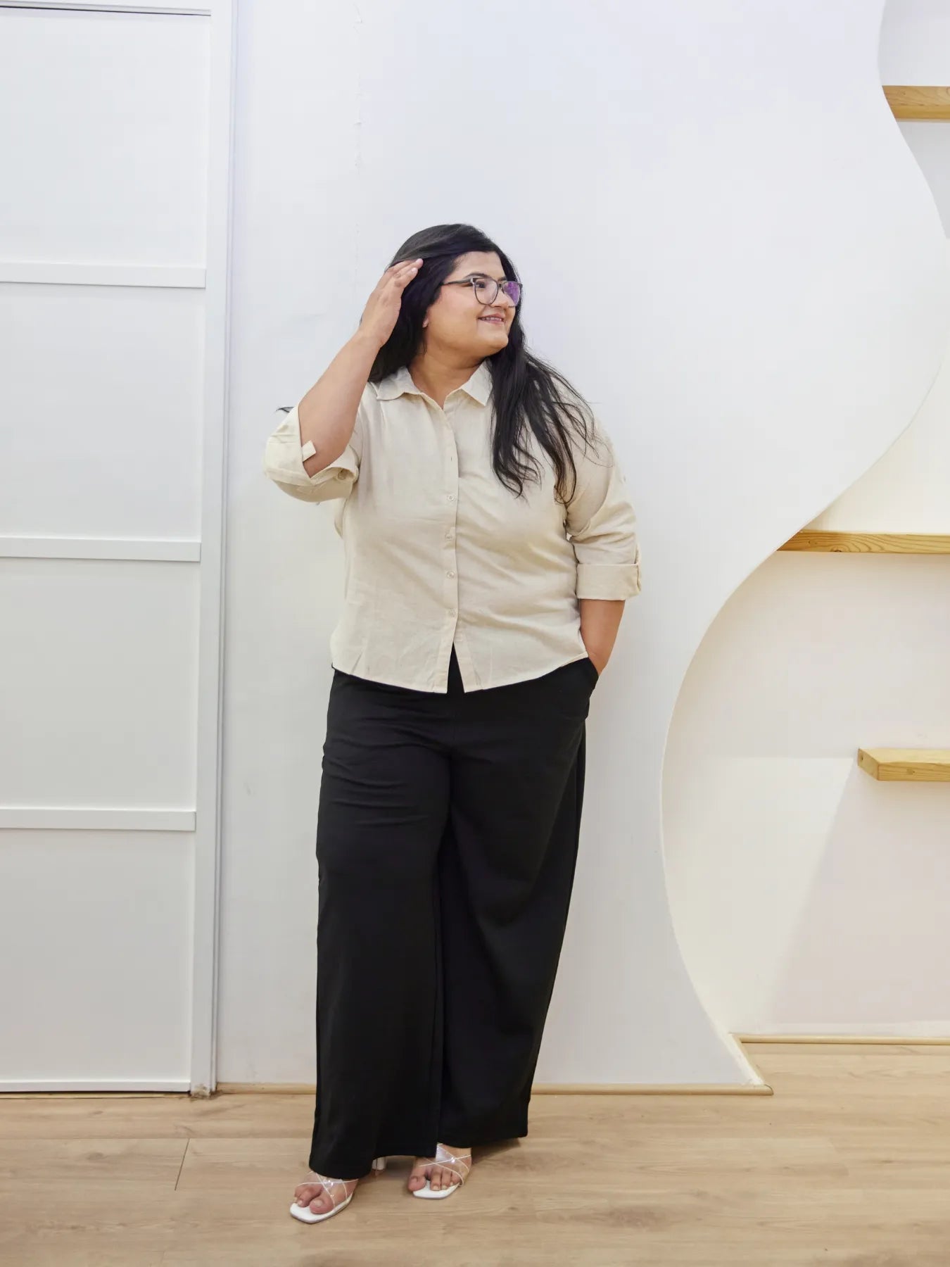 Women Plus Size Black Wide Leg Pants