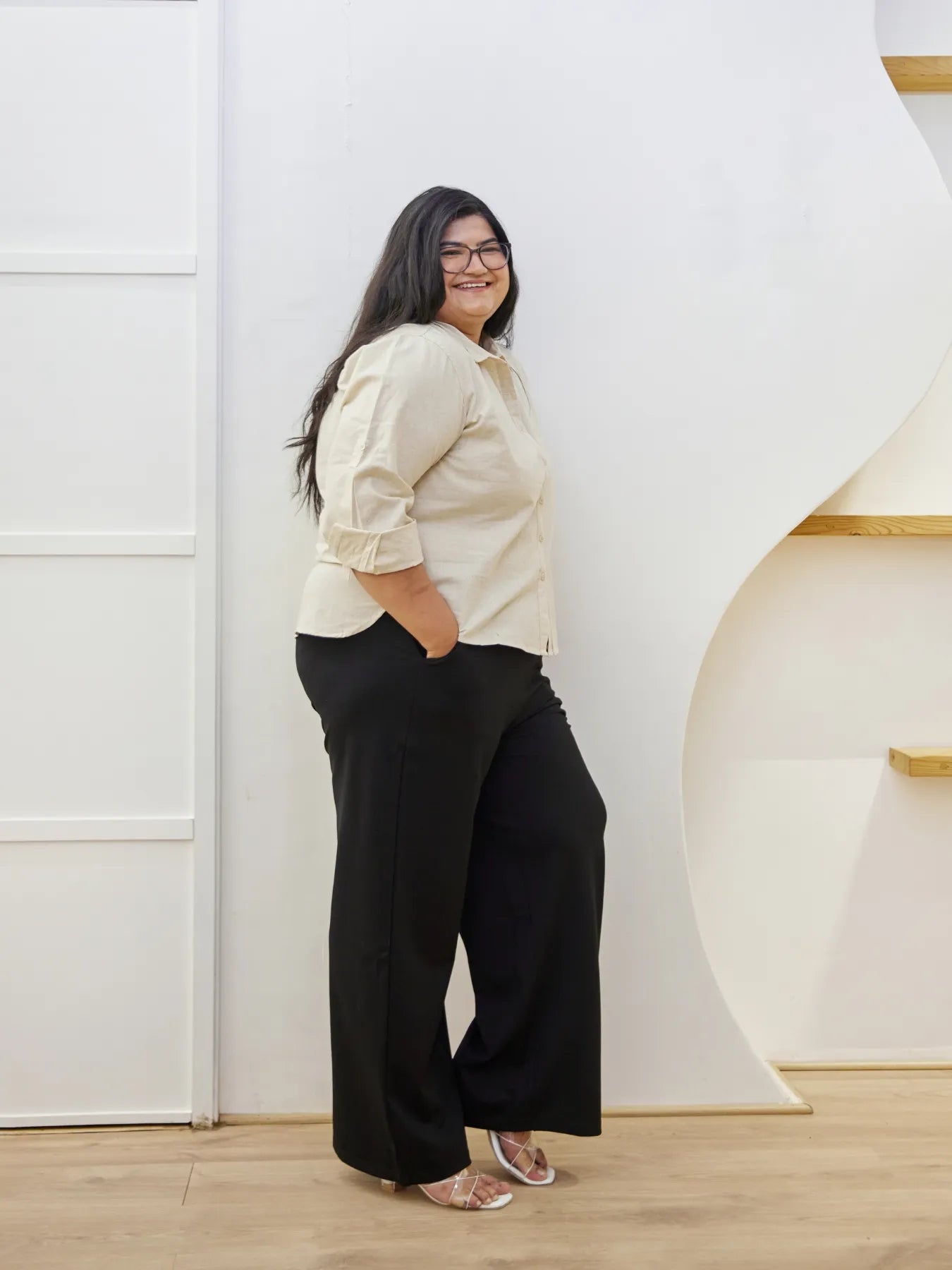 Women Plus Size Black Wide Leg Pants