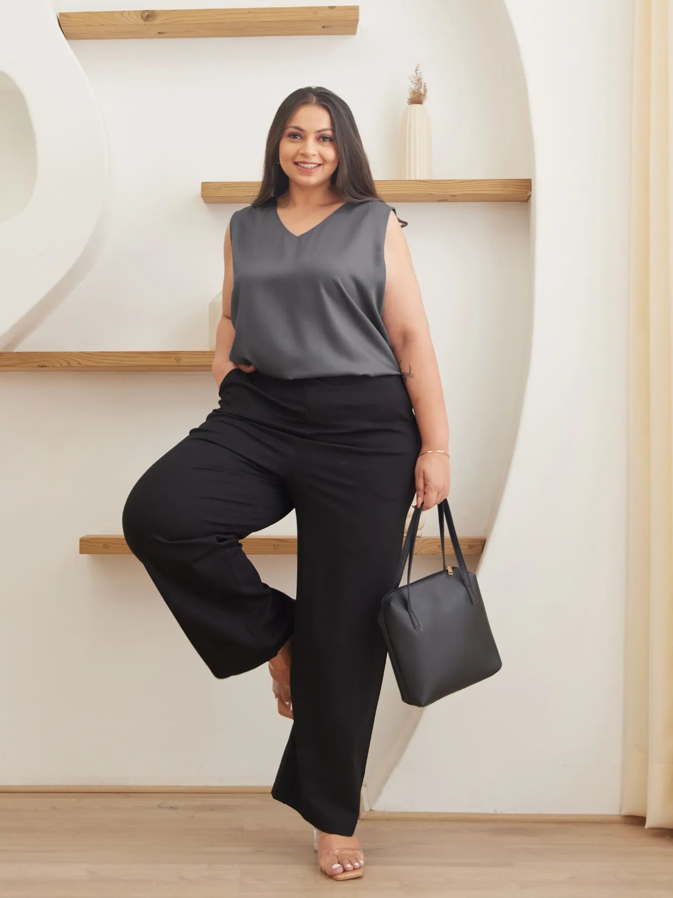 womens black wide leg dress pants Mavi Women's Satin In 95% Polyester 5%Spandex Button closure Product Description Wide Leg Womens Black Dress