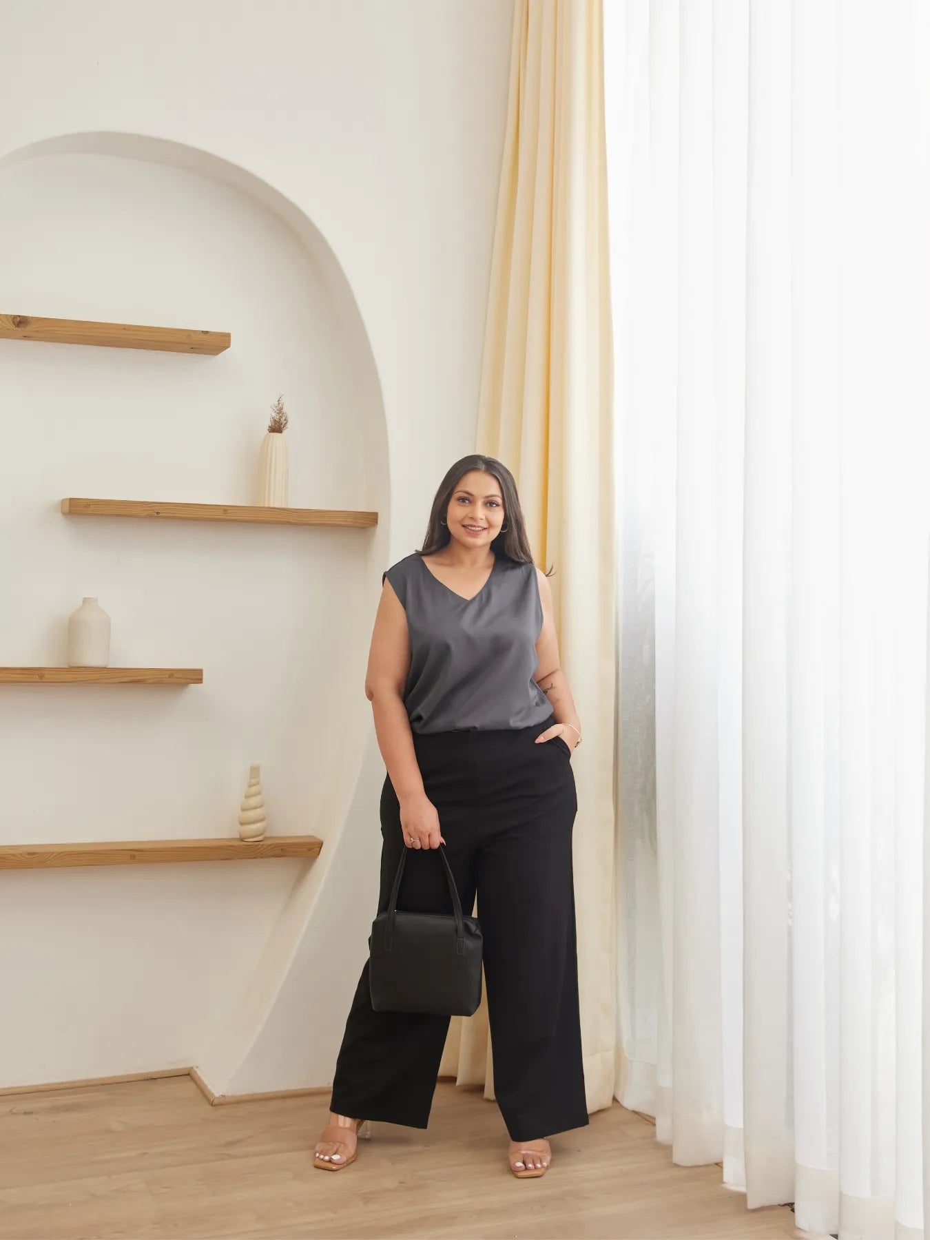 Women Plus Size Black Wide Leg Pants