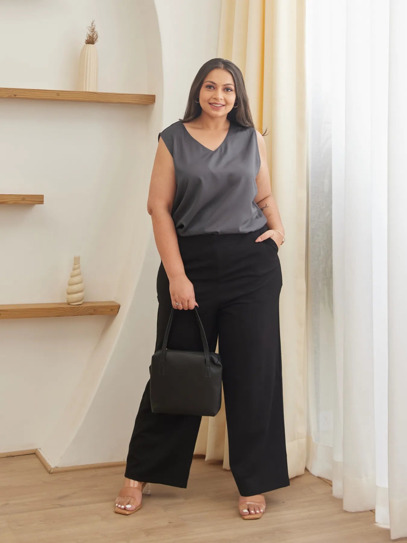 Women Plus Size Black Wide Leg Pants