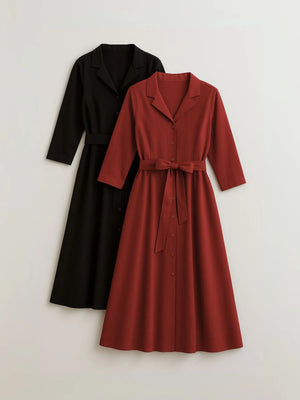 Black & Maroon Airy Linen Flared Dress