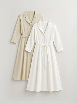 Ecru & White Airy Linen Flared Dress