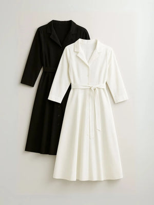 Black & White Airy Linen Flared Dress