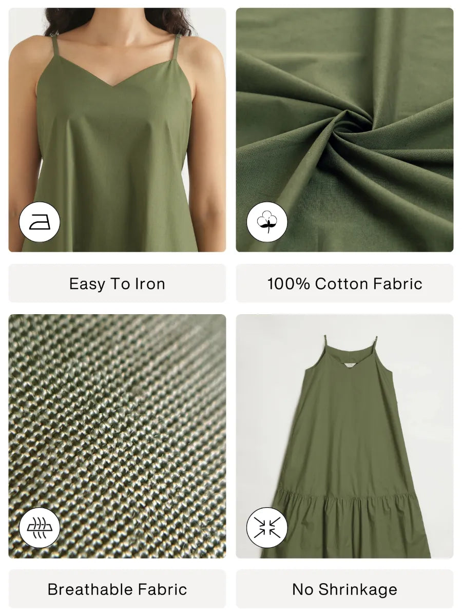 Women Forest Green Better Cotton Tier Dress