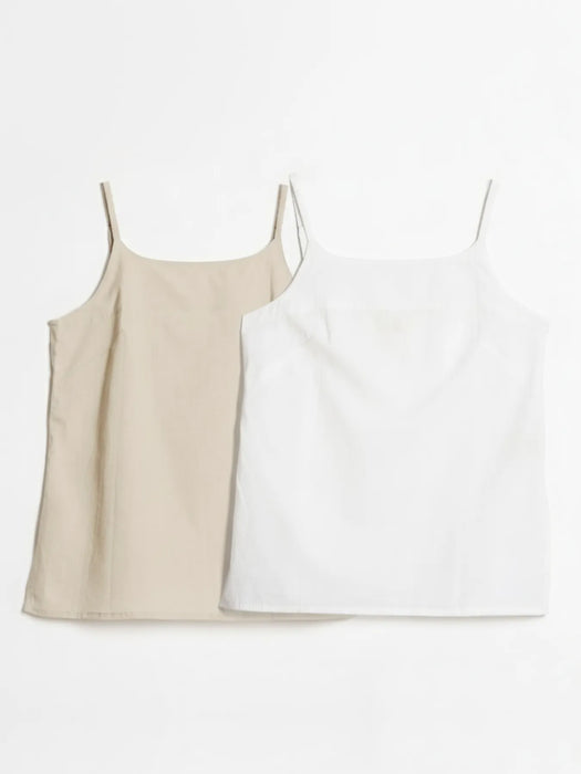 White & Nude Cotton Camisole Top