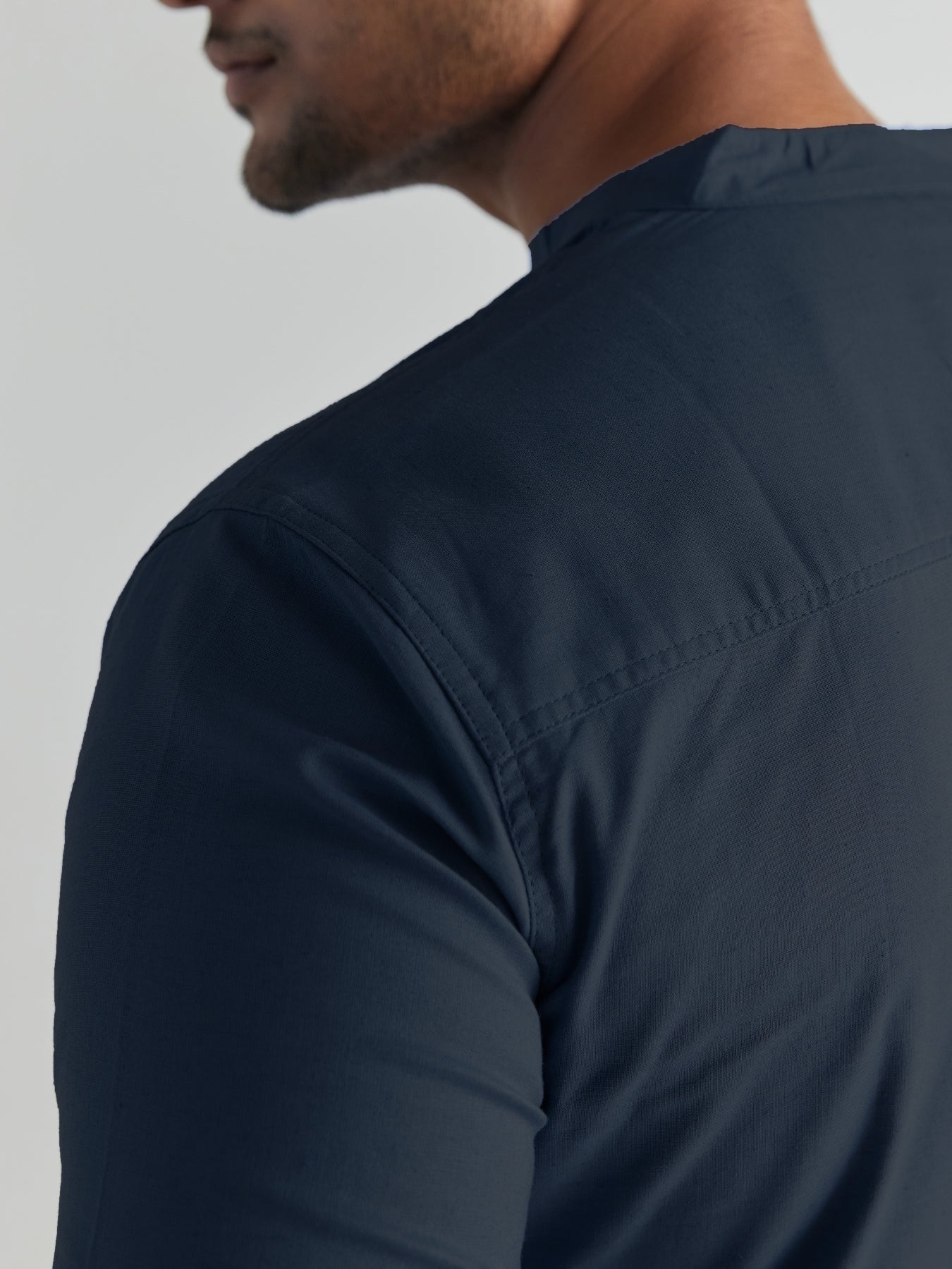 Men Navy Blue Airy Linen Long Kurta