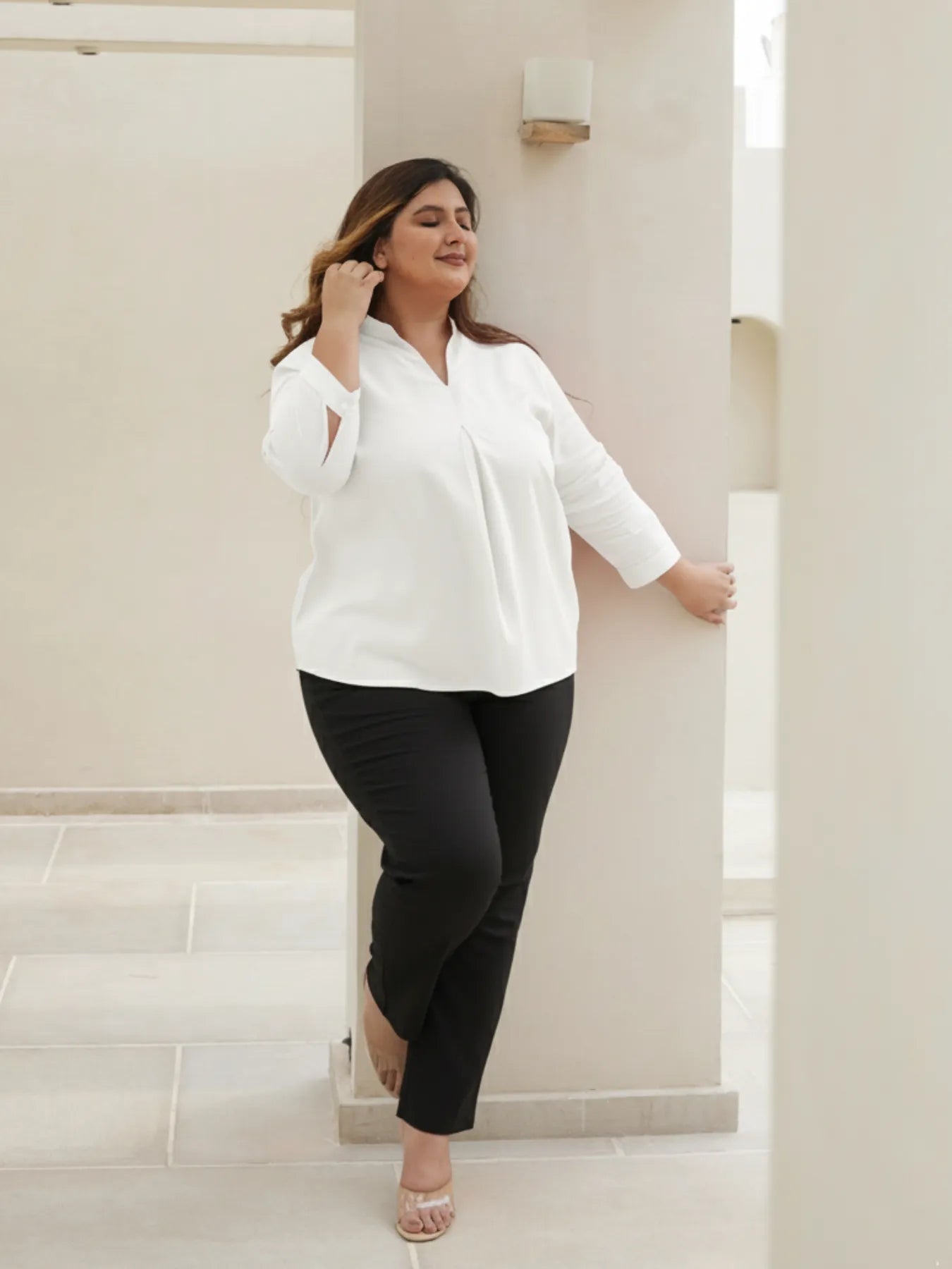 Women Plus Size Black Straight Fit Formal Pants