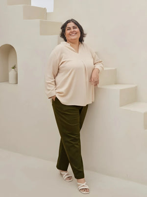 Women Plus Size Olive Green Straight Fit Formal Pants