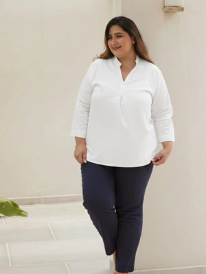 Women Plus Size Navy Blue Straight Fit Formal Pants