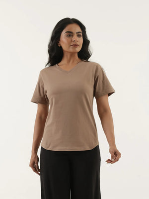 Women Mesa Taupe Round Neck T-shirt