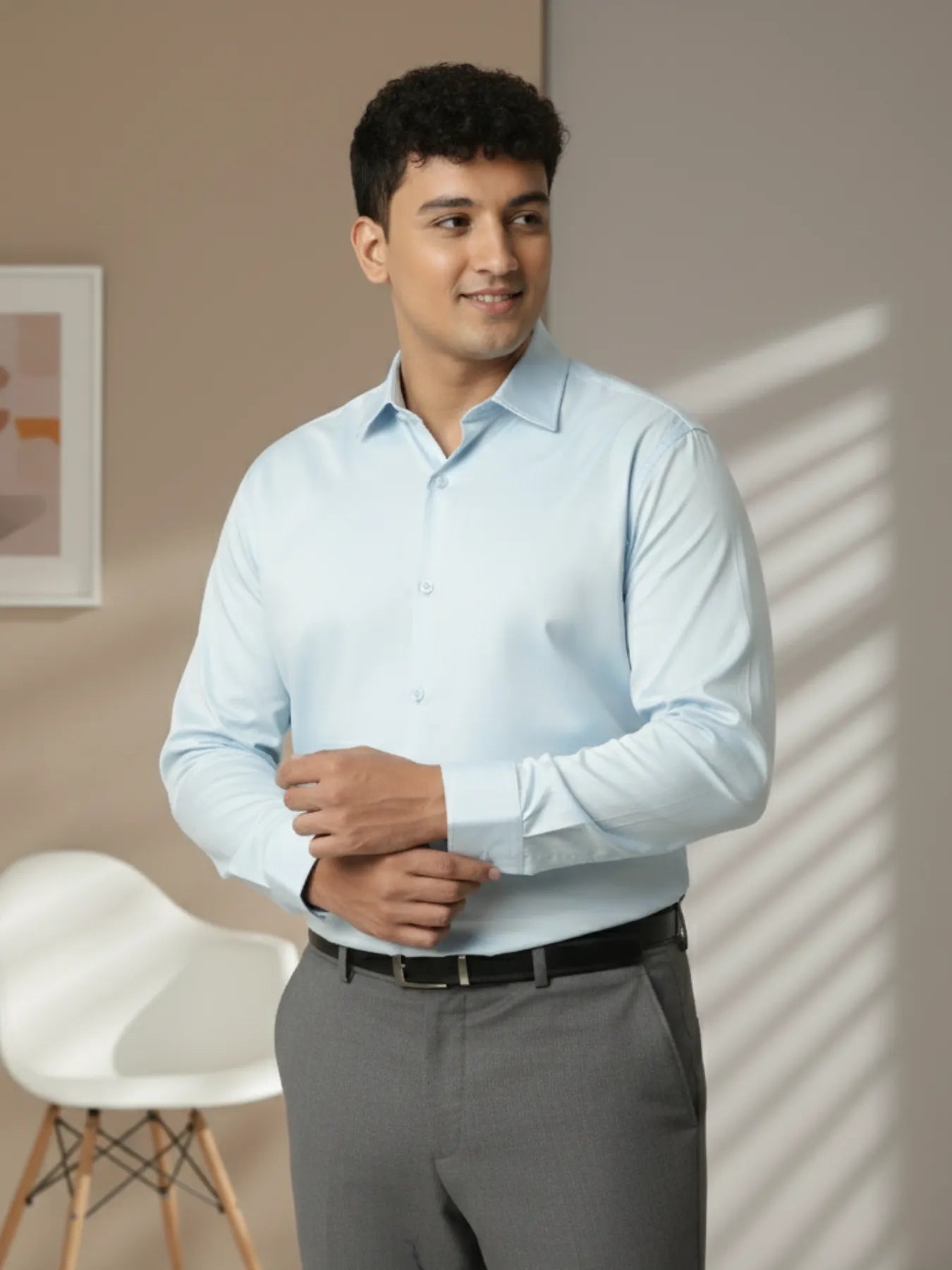 Men Plus Size Light Blue Formal Shirts