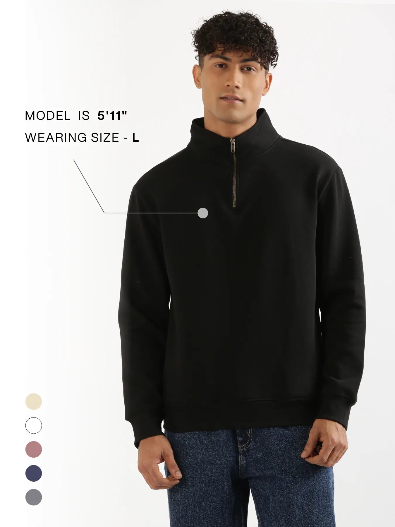 Unisex Black Zip Neck Sweatshirt