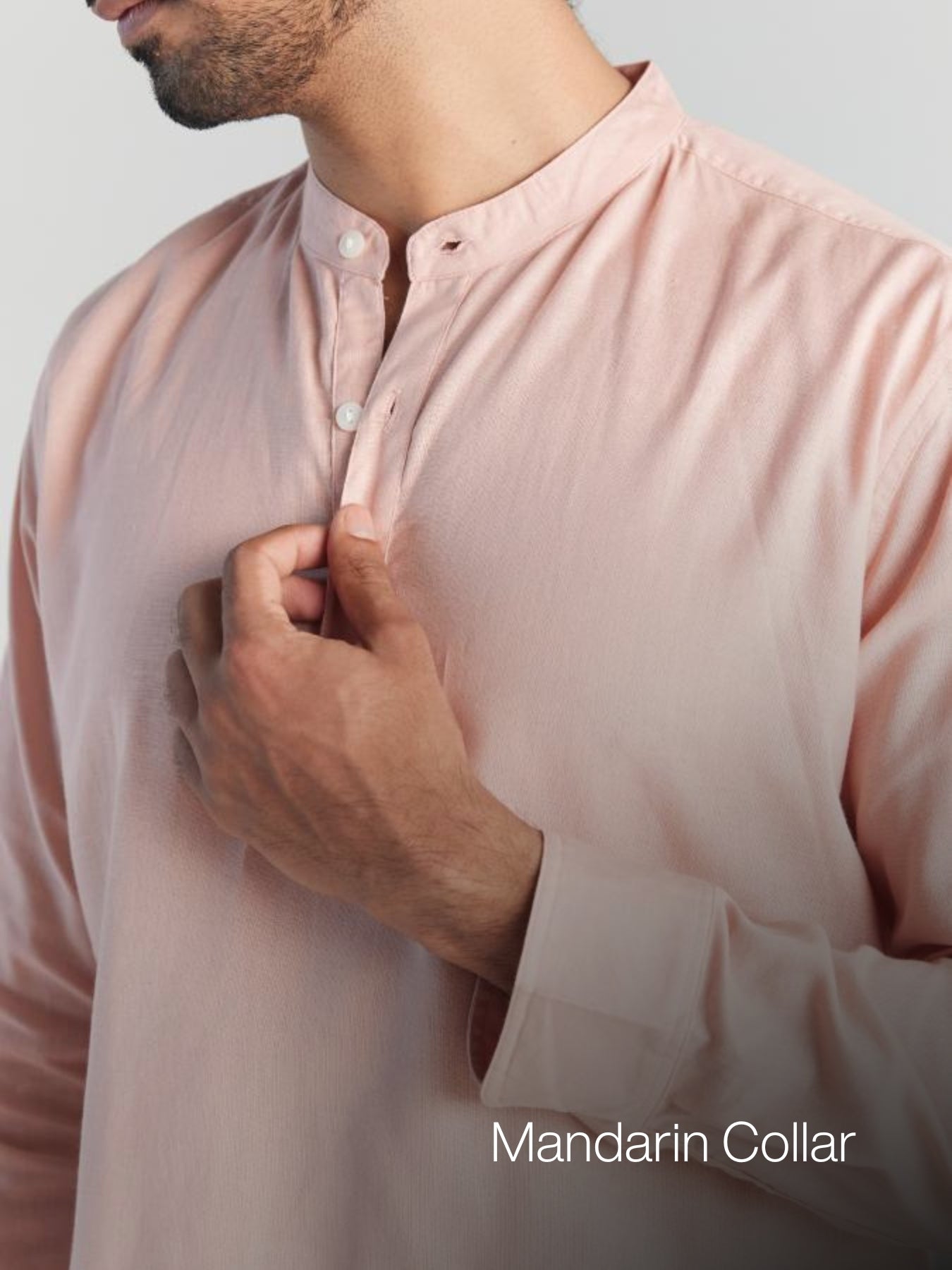 Men Salmon Pink Airy Linen Long Kurta