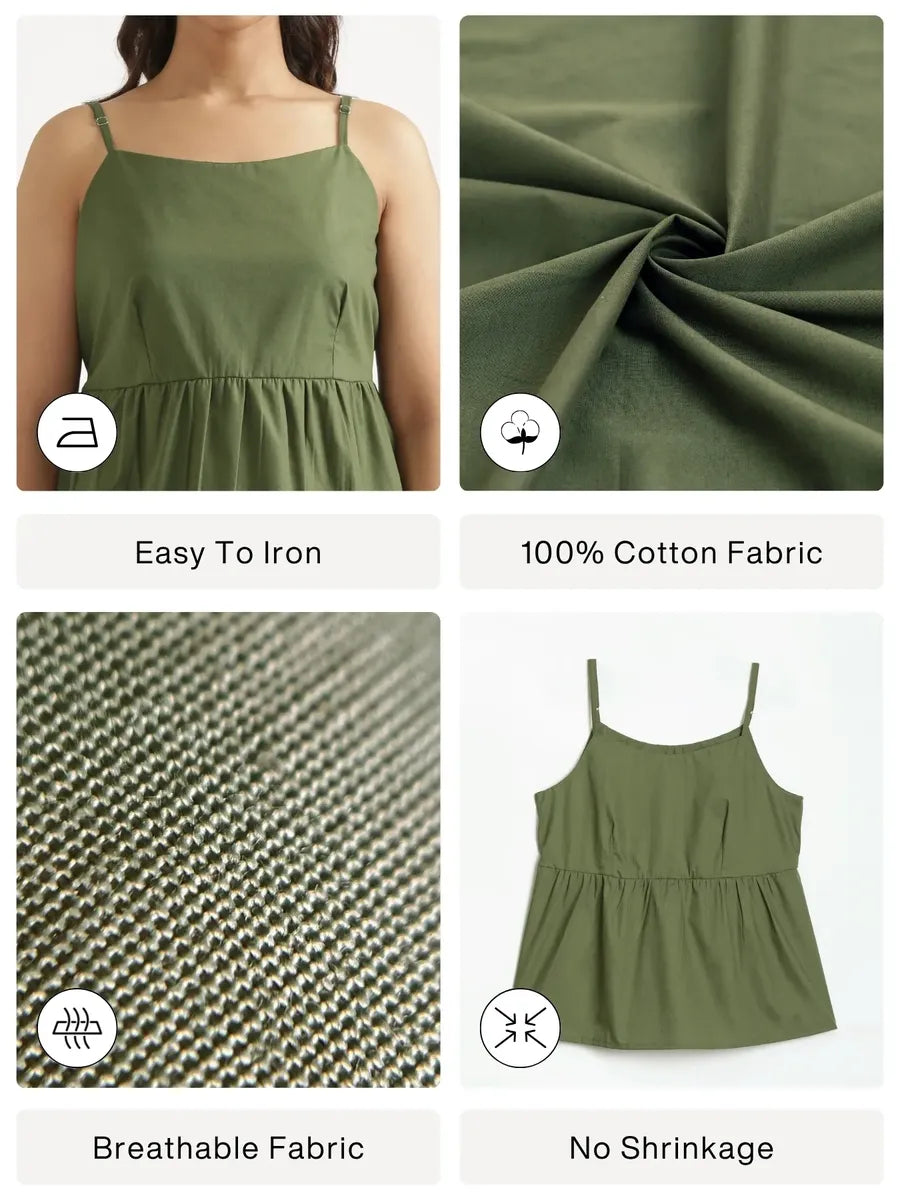Women Forest Green Better Cotton Peplum Top