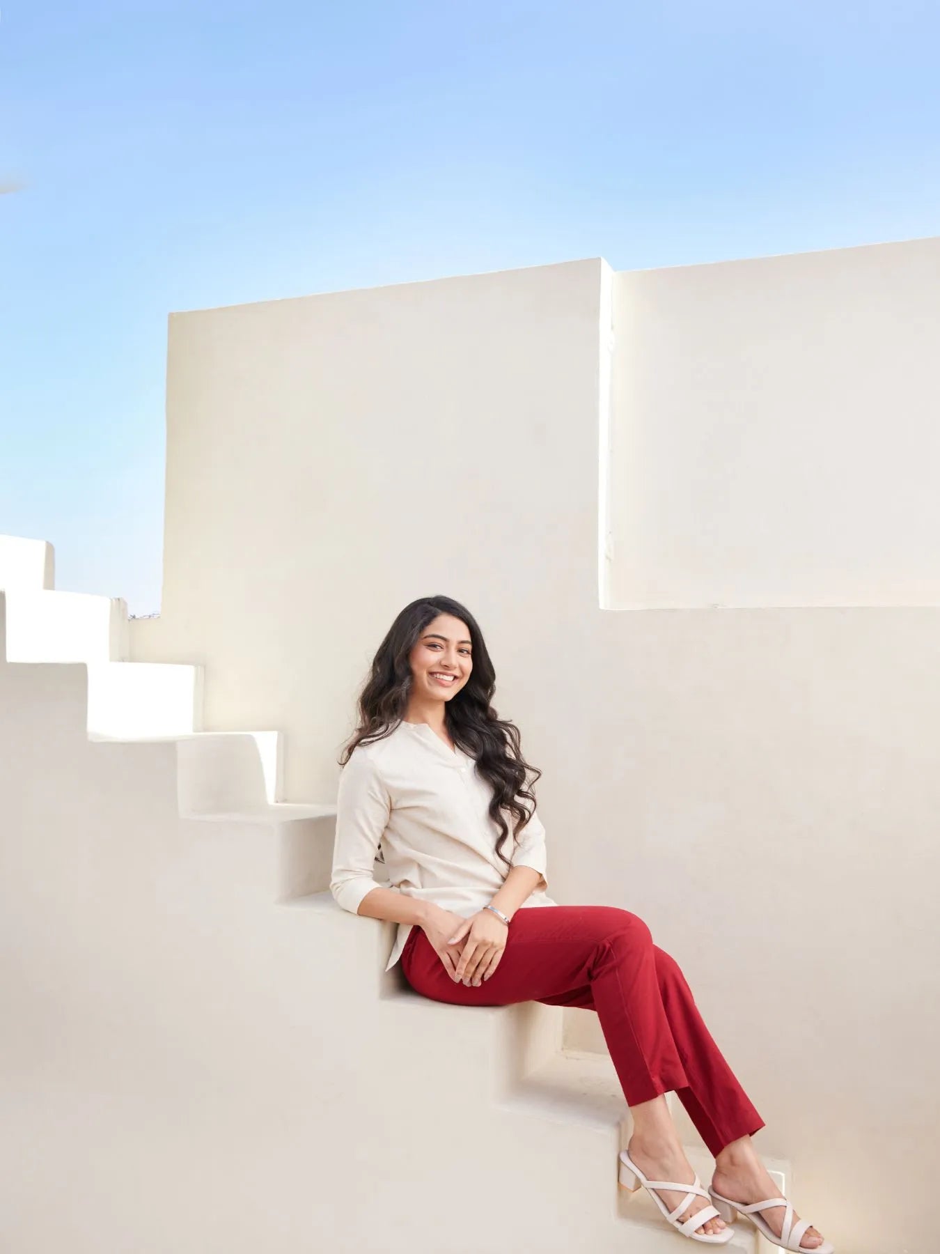 Maroon Cotton Pant with Ecru Airy Linen Short Kurta