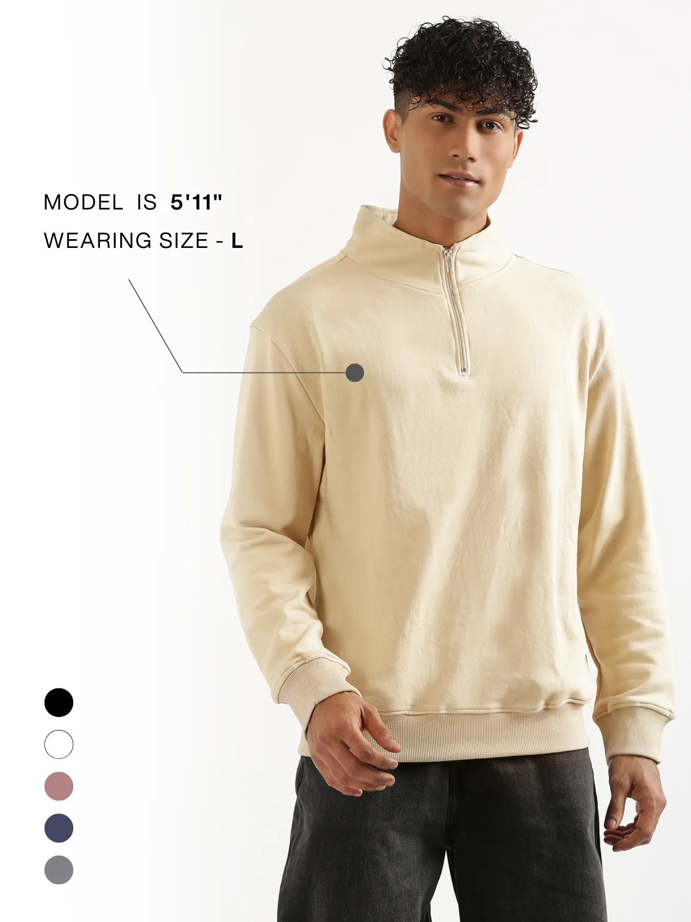 Unisex Beige Zip Neck Sweatshirt