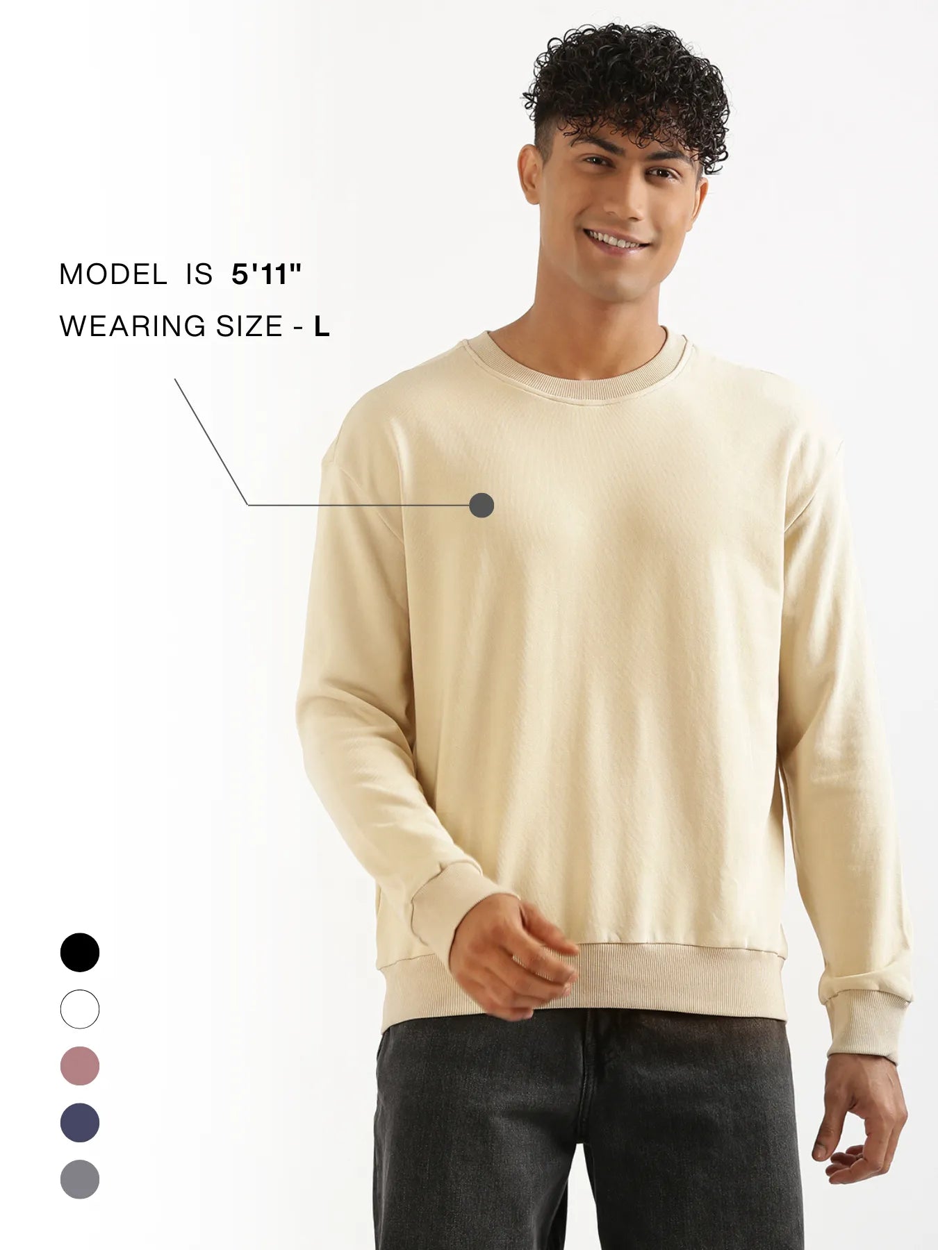 Unisex Beige Round Neck Sweatshirt