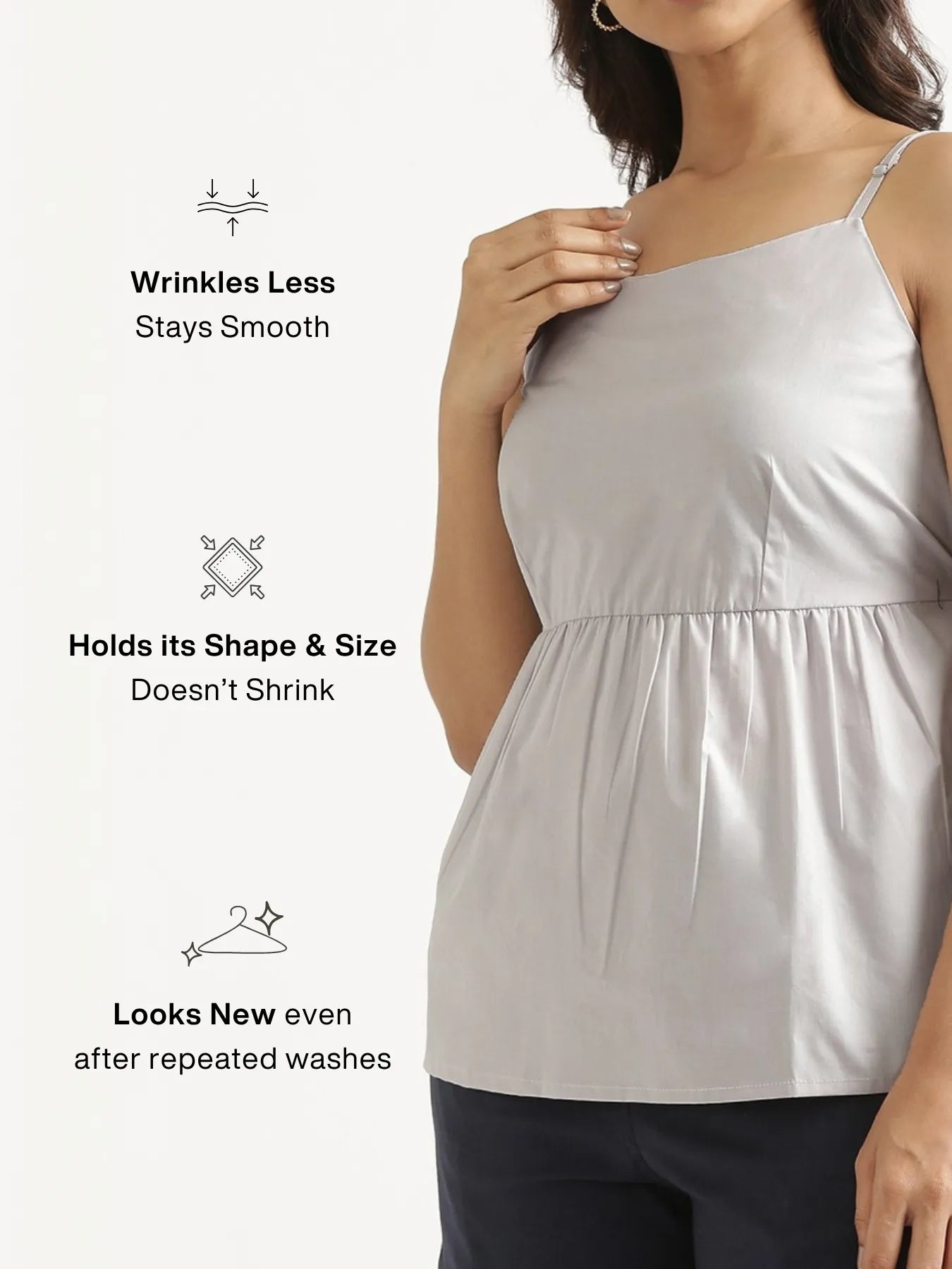 Women Light Grey Better Cotton Peplum Top