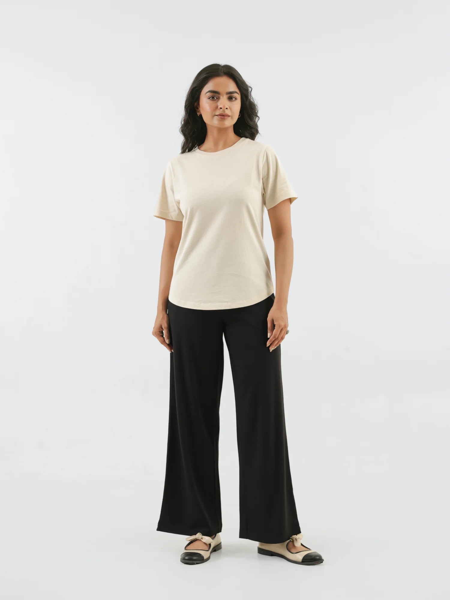 Women Beige Round Neck T-shirt