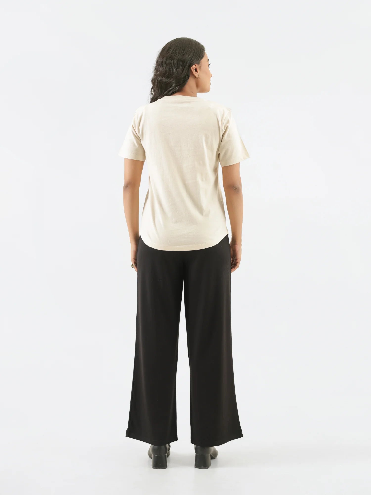 Women Beige V-neck T-shirt