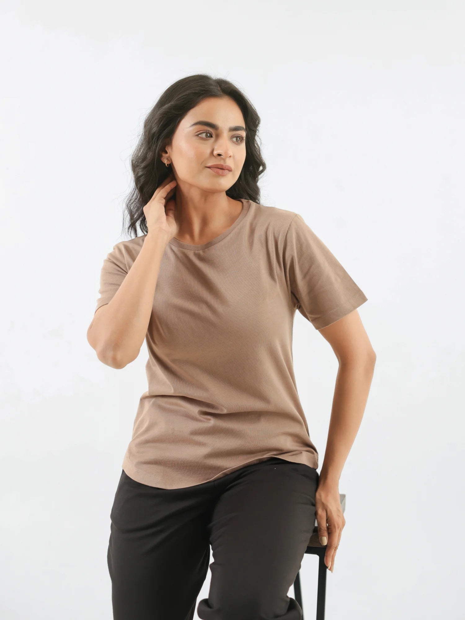 Women Mesa Taupe Round Neck T-shirt