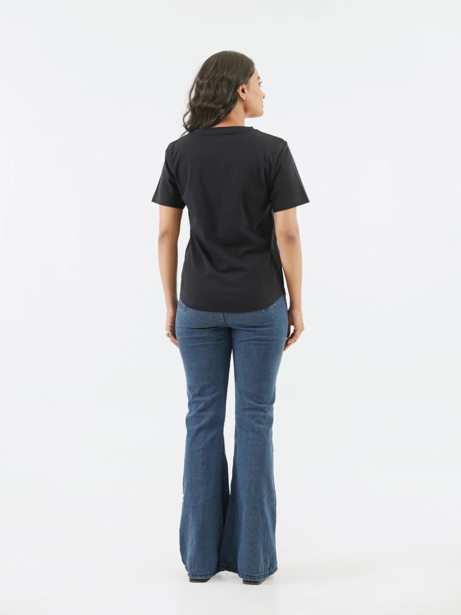 Women Black V-neck T-shirt