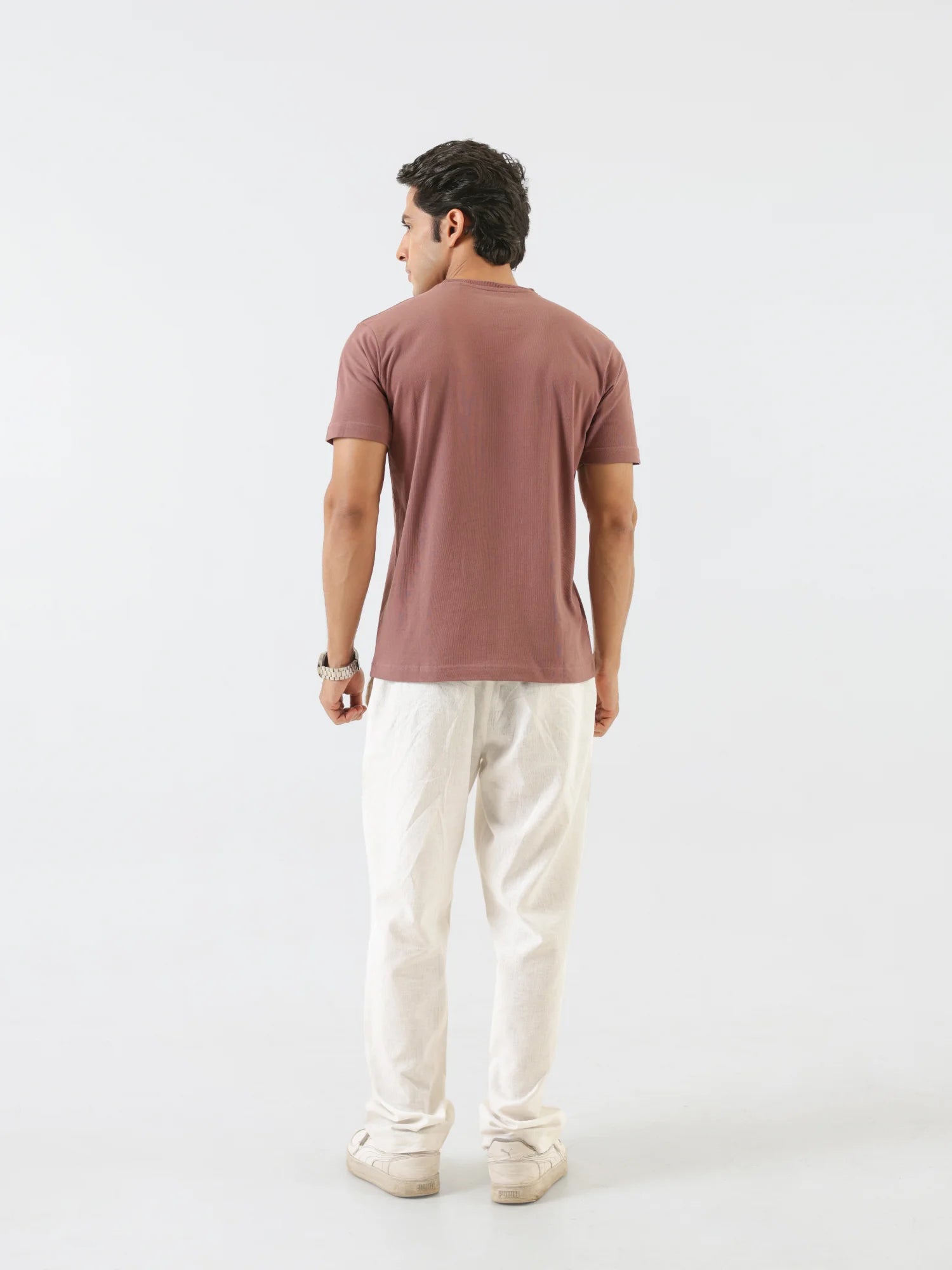 Men Rose Taupe Round Neck T-shirt