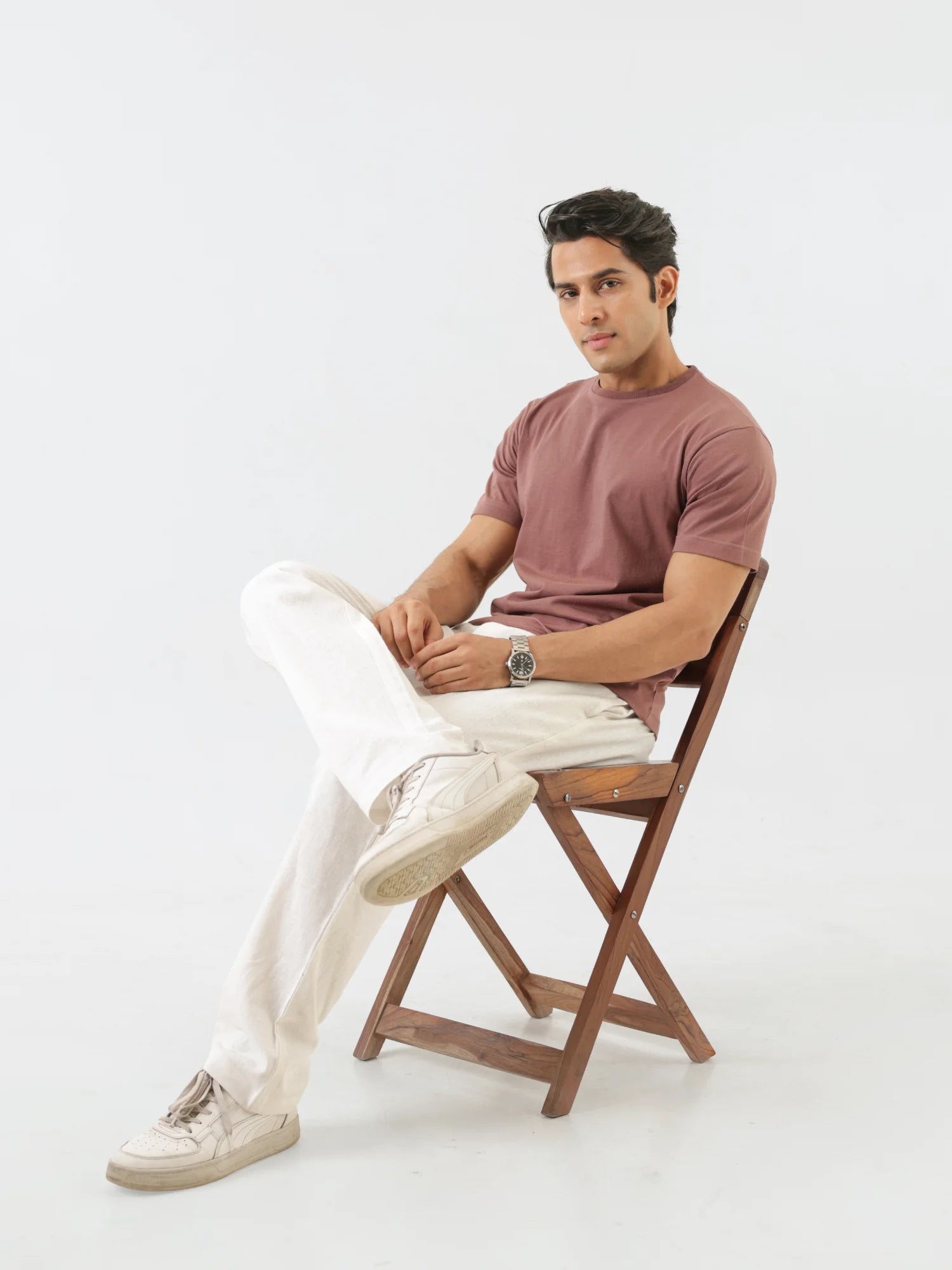 Men Rose Taupe Round Neck T-shirt