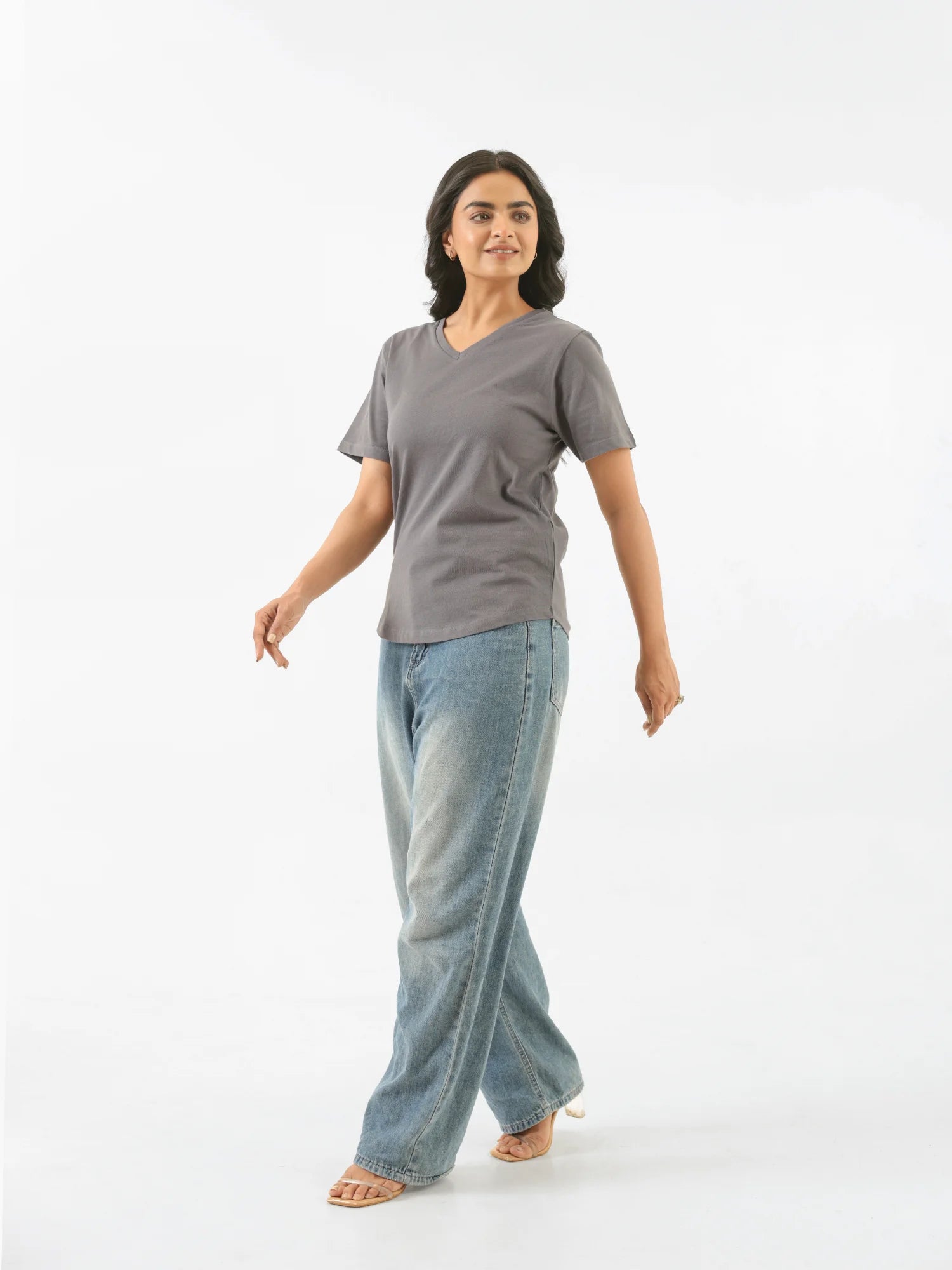 Women German Grey V-neck T-shirt