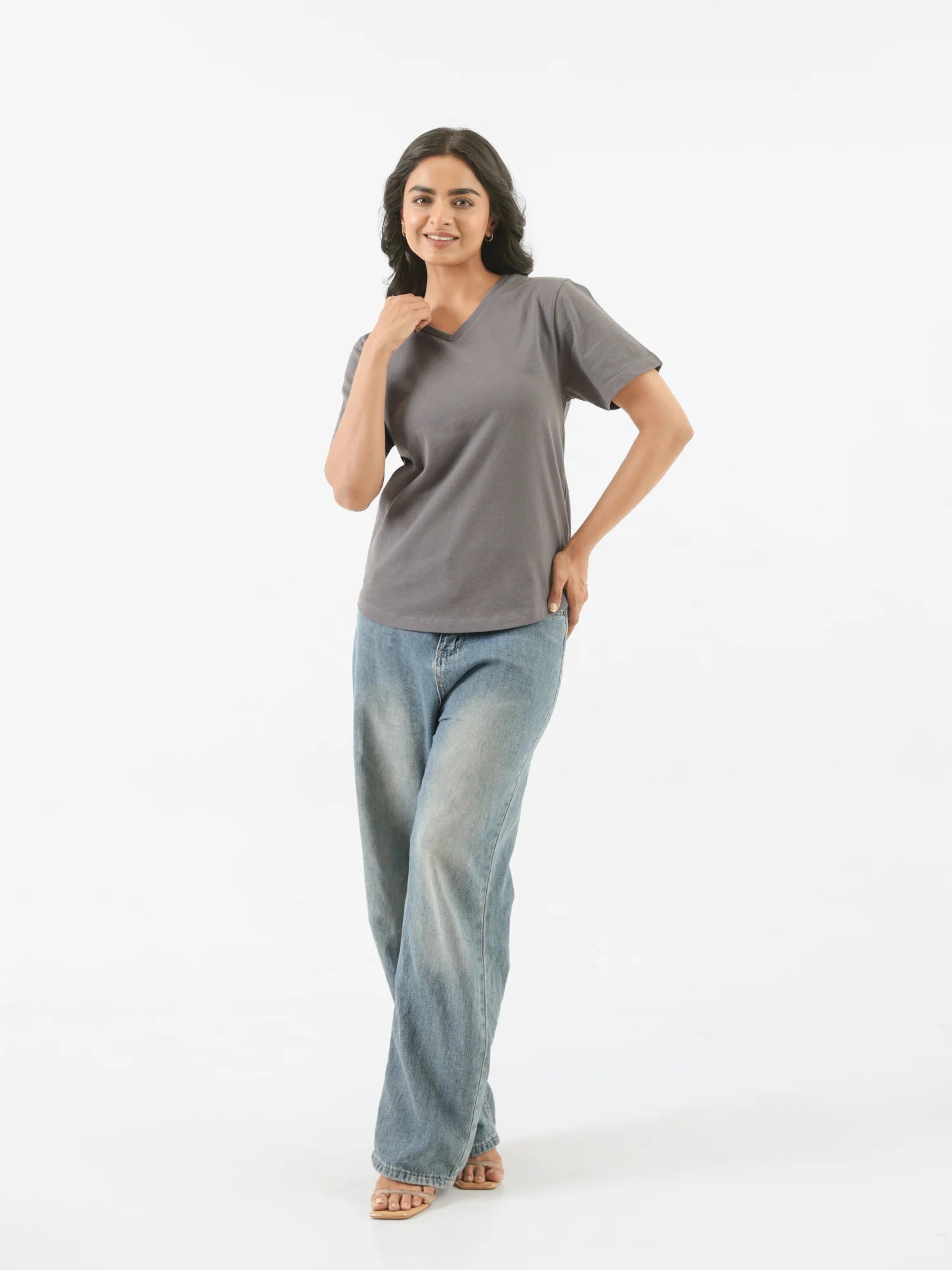 Women German Grey V-neck T-shirt