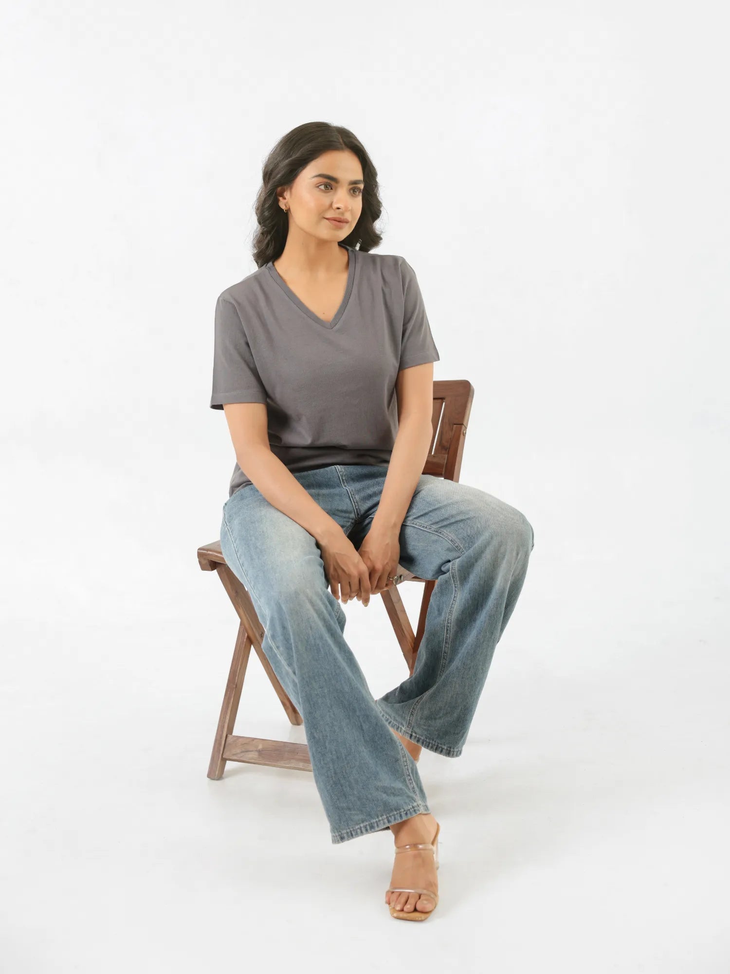Women German Grey V-neck T-shirt