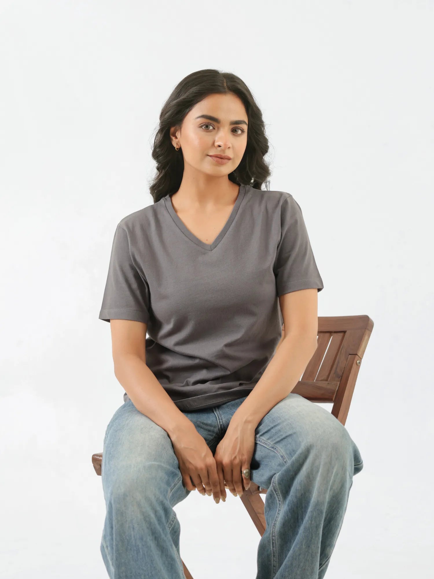 Women German Grey V-neck T-shirt