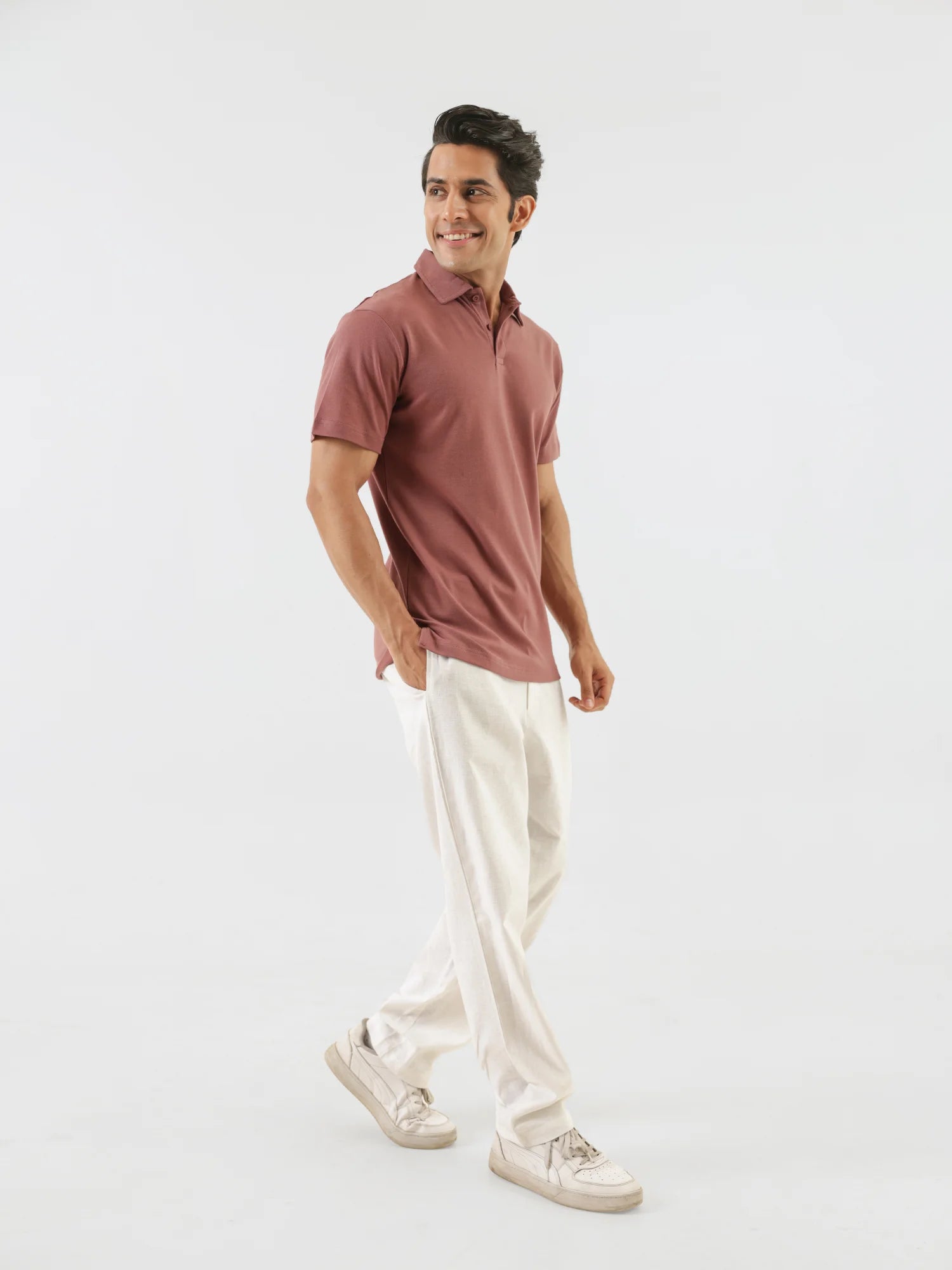 Men Rose Taupe Polo T-shirt