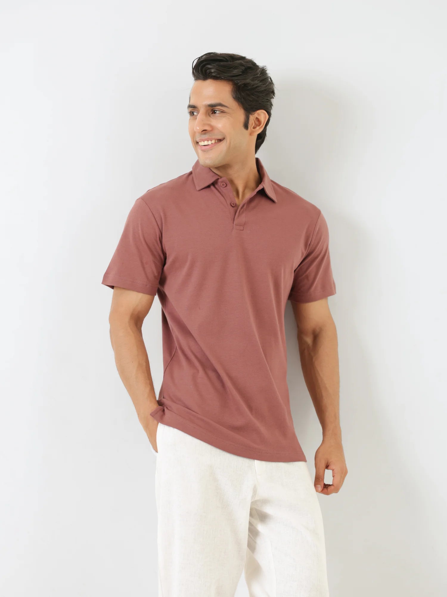 Men Rose Taupe Polo T-shirt