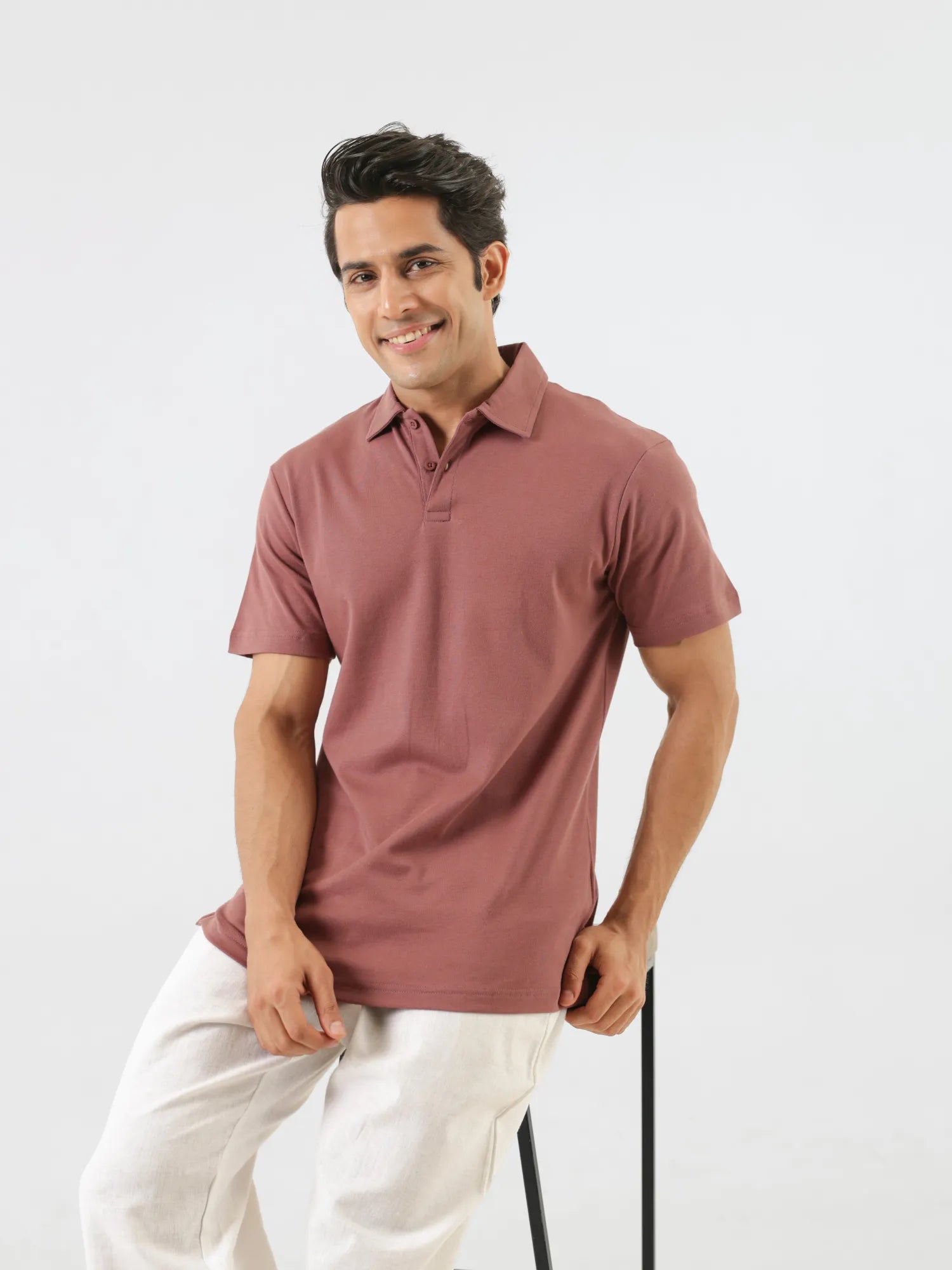 Men Rose Taupe Polo T-shirt