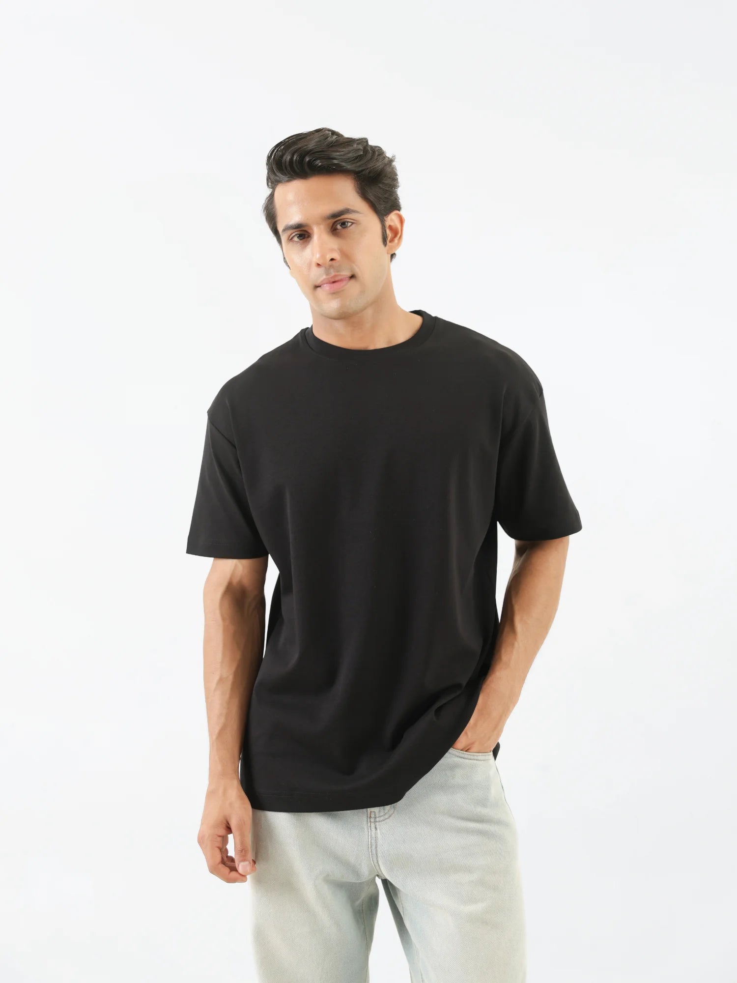 Men Black Round Neck T-shirt