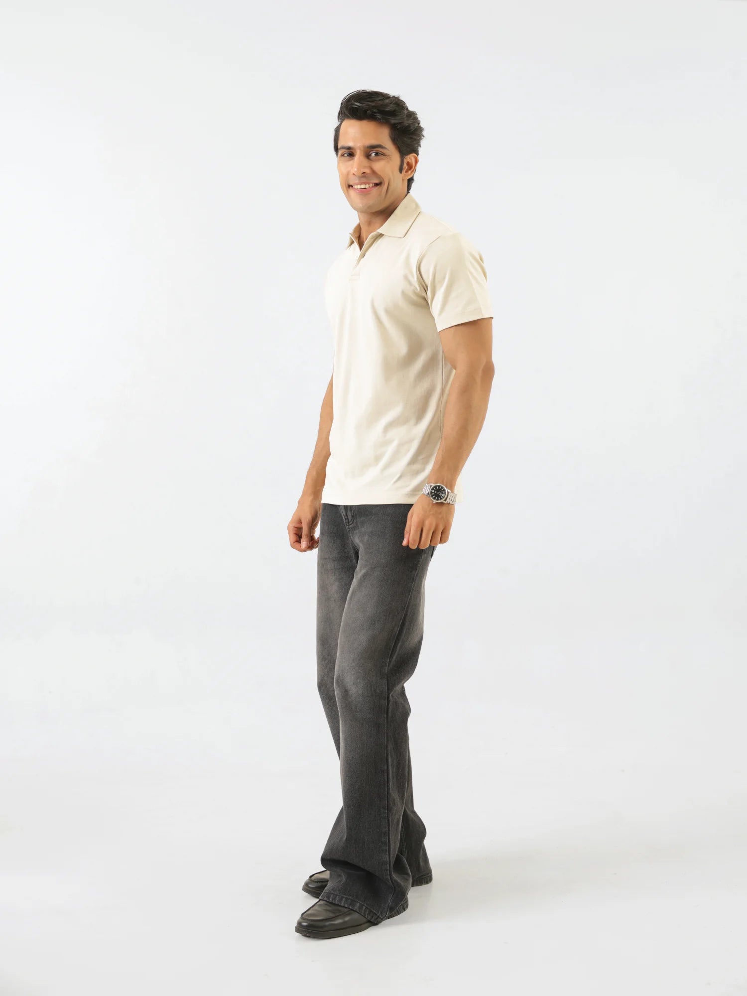 Men Beige Polo T-shirt